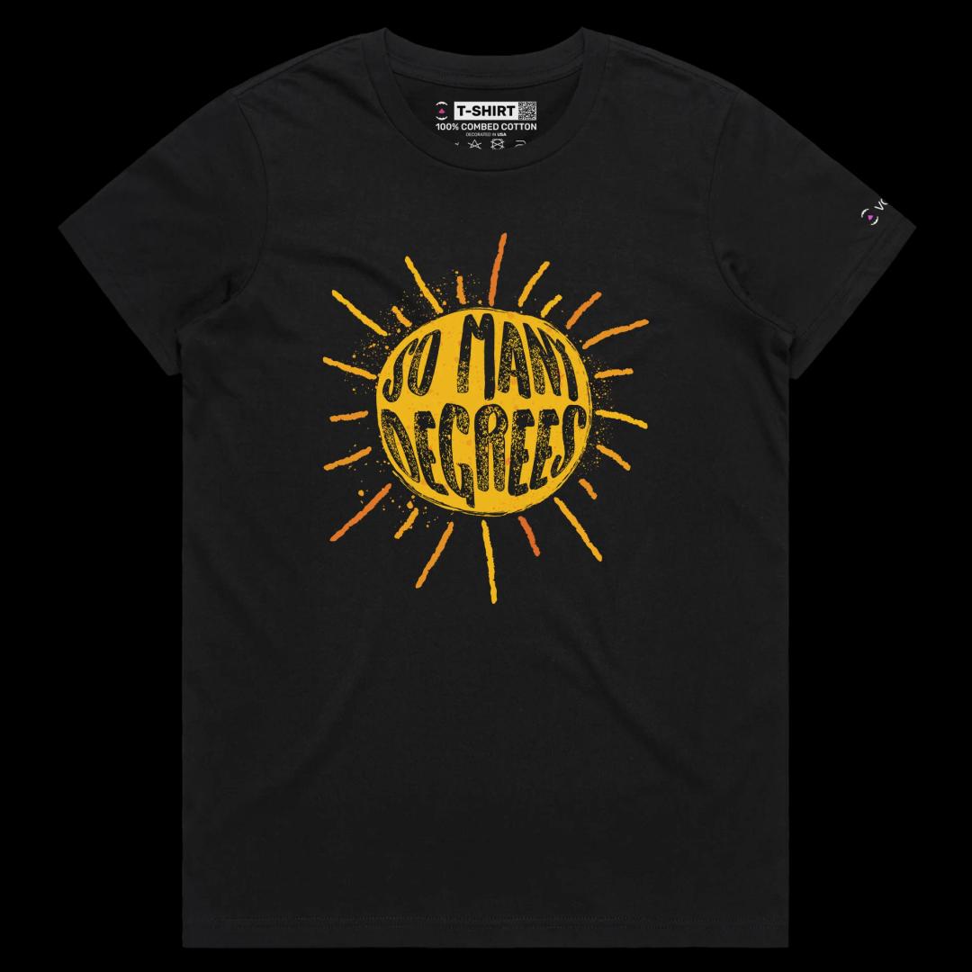 VOICEART Black Female Regular The Sun with Rays Funny T-Shirt with Premium Quality Graphic Design Warm Weather Science Tee