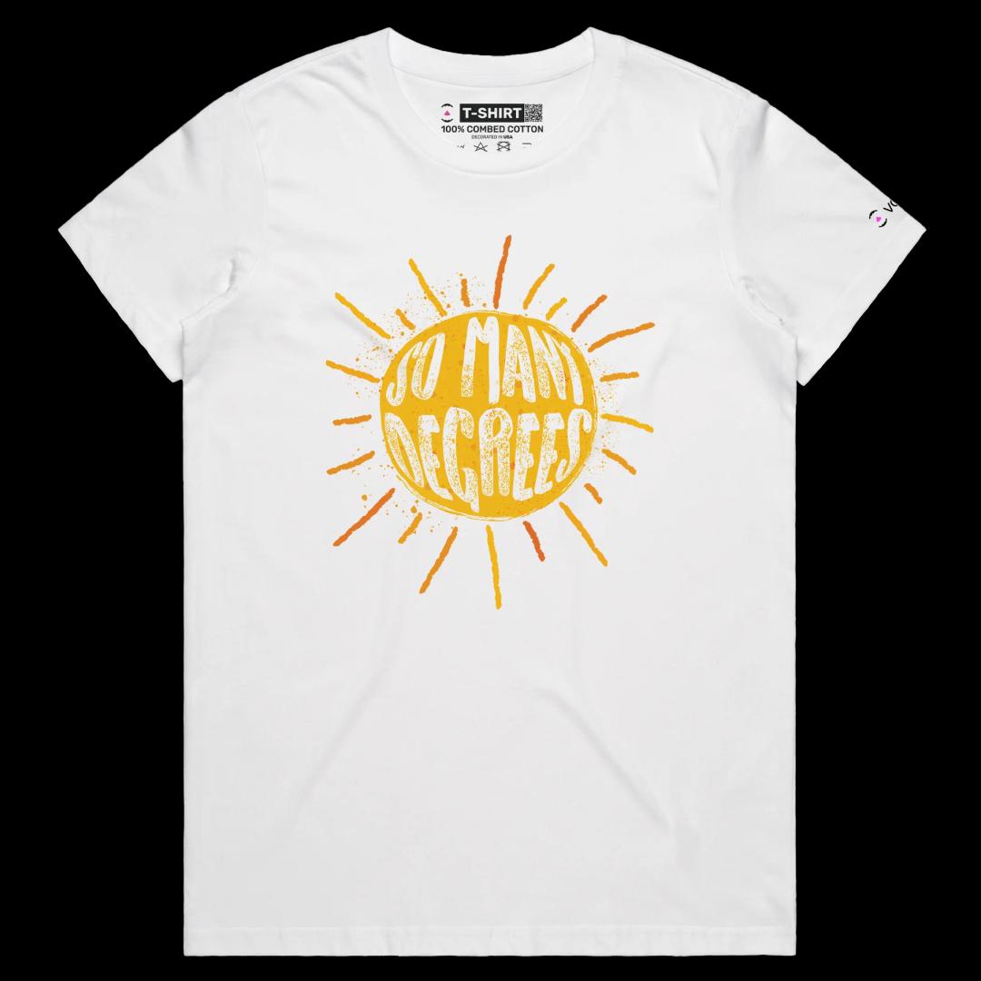 VOICEART White Female Regular The Sun with Rays Funny T-Shirt with Premium Quality Graphic Design Warm Weather Science Tee