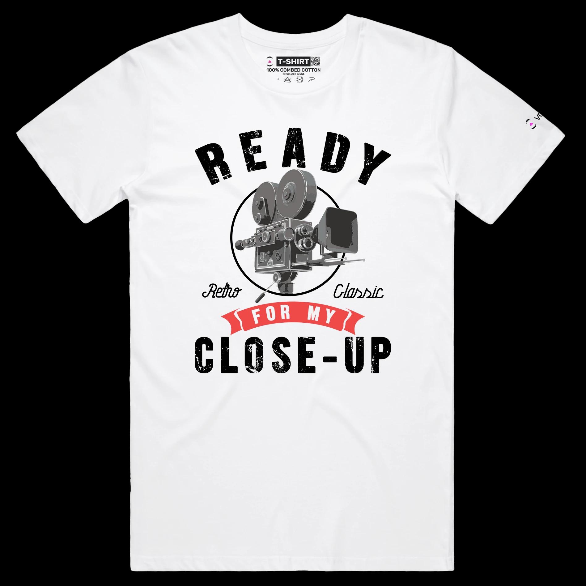 VOICEART White Male Regular Historical Movie Camera Funny T-Shirt with Premium Quality Graphic Design Retro Close Up Tee