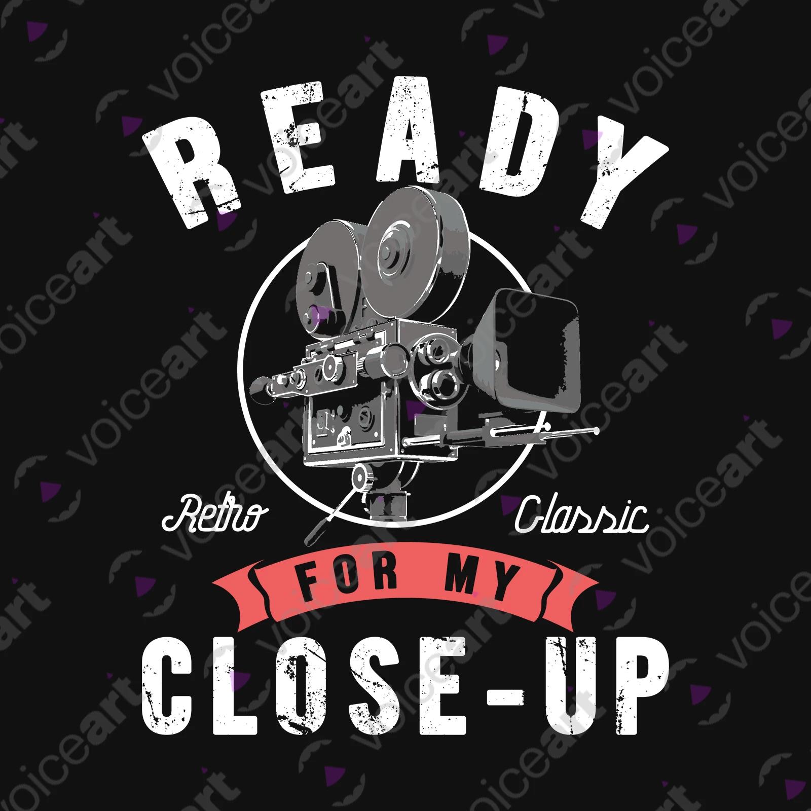 VOICEART Black Watermark Historical Movie Camera Funny T-Shirt with Premium Quality Graphic Design Retro Close Up Tee