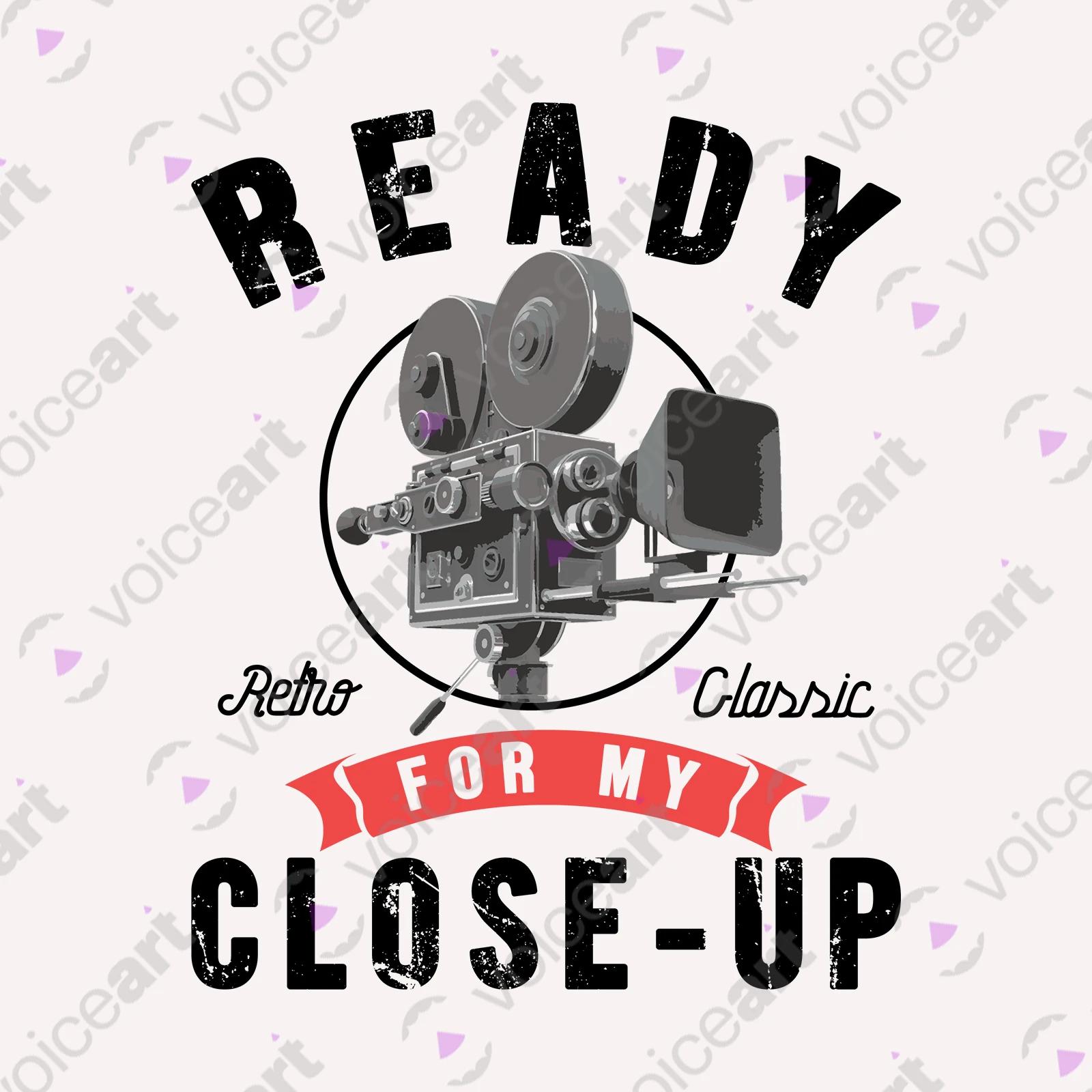 VOICEART White Watermark Historical Movie Camera Funny T-Shirt with Premium Quality Graphic Design Retro Close Up Tee