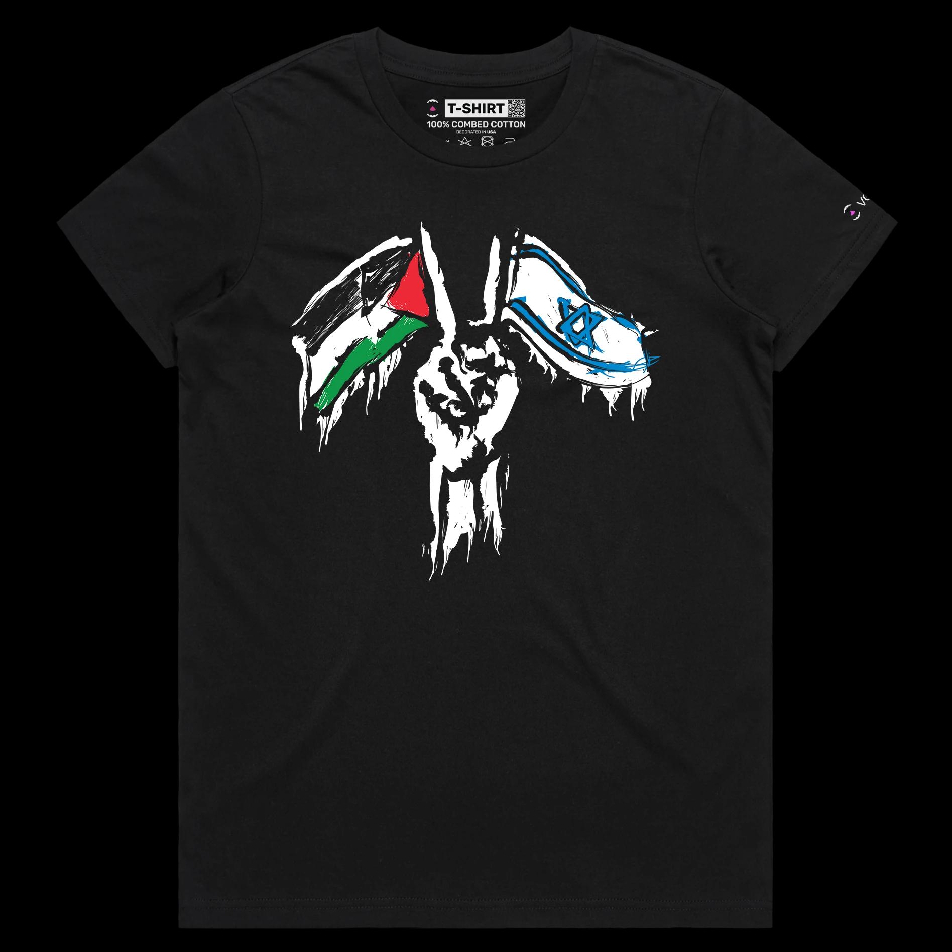 VOICEART Black Female Regular Peace Symbol Shirt Premium for Israel and Palestine Reconciliation Peace for Middle East Tee