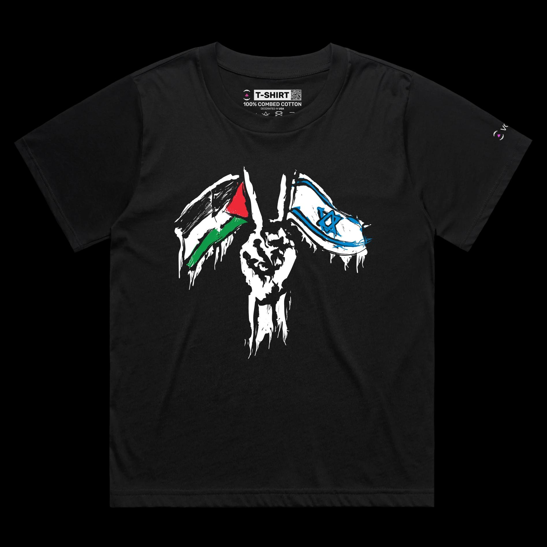 VOICEART Black Female Loose Peace Symbol Shirt Premium for Israel and Palestine Reconciliation Peace for Middle East Tee