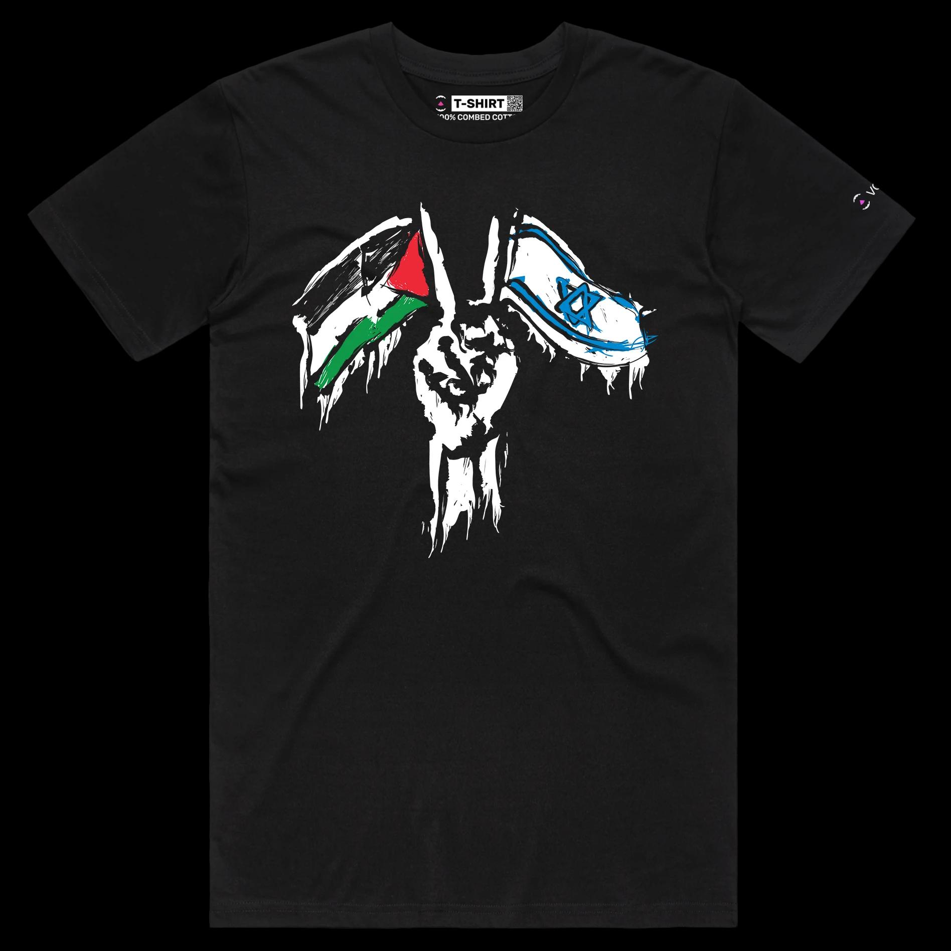 VOICEART Black Male Regular Peace Symbol Shirt Premium for Israel and Palestine Reconciliation Peace for Middle East Tee