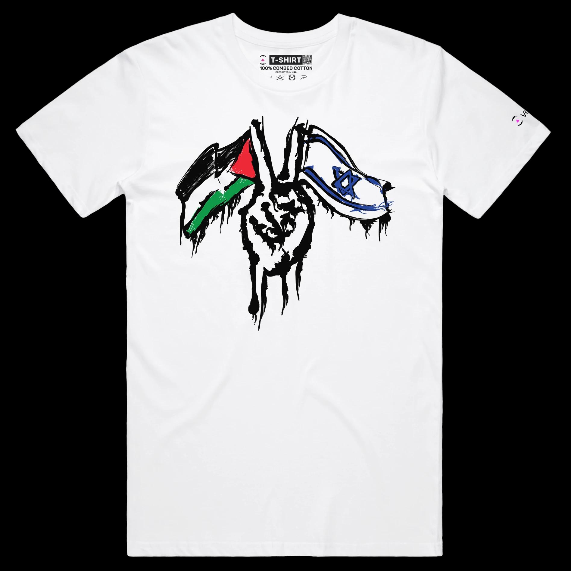VOICEART White Male Regular Peace Symbol Shirt Premium for Israel and Palestine Reconciliation Peace for Middle East Tee