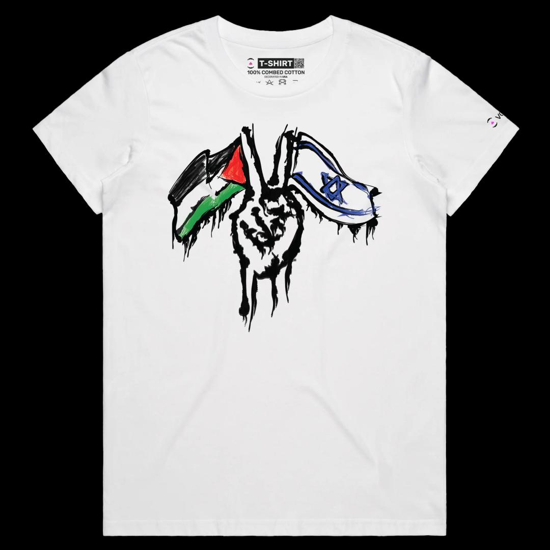 VOICEART White Female Regular Peace Symbol Shirt Premium for Israel and Palestine Reconciliation Peace for Middle East Tee