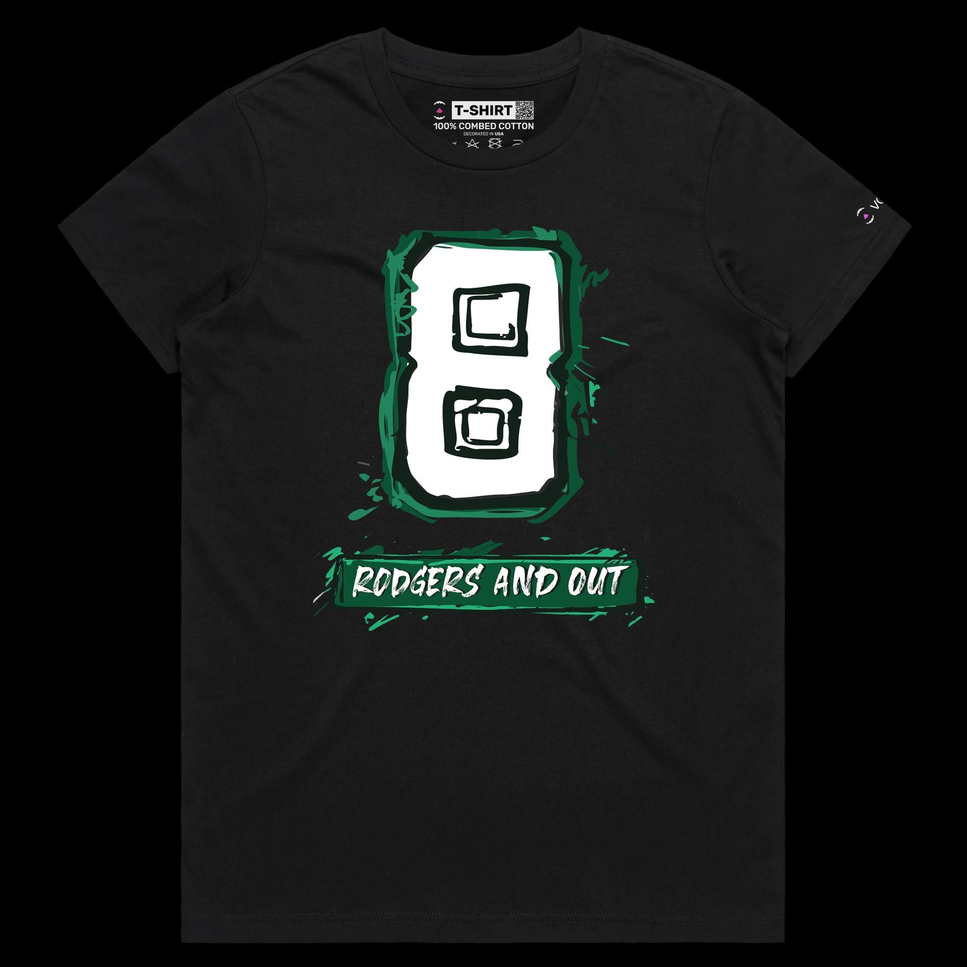 VOICEART Black Female Regular Rodgers Out T-Shirt Premium Graphic Design Achilles Heel Wordplay Tee New York Football Fans