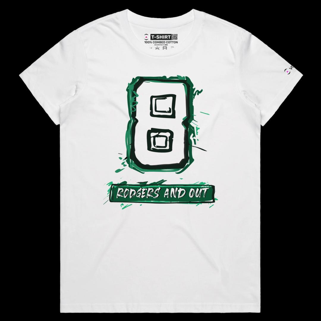 VOICEART White Female Regular Rodgers Out T-Shirt Premium Graphic Design Achilles Heel Wordplay Tee New York Football Fans