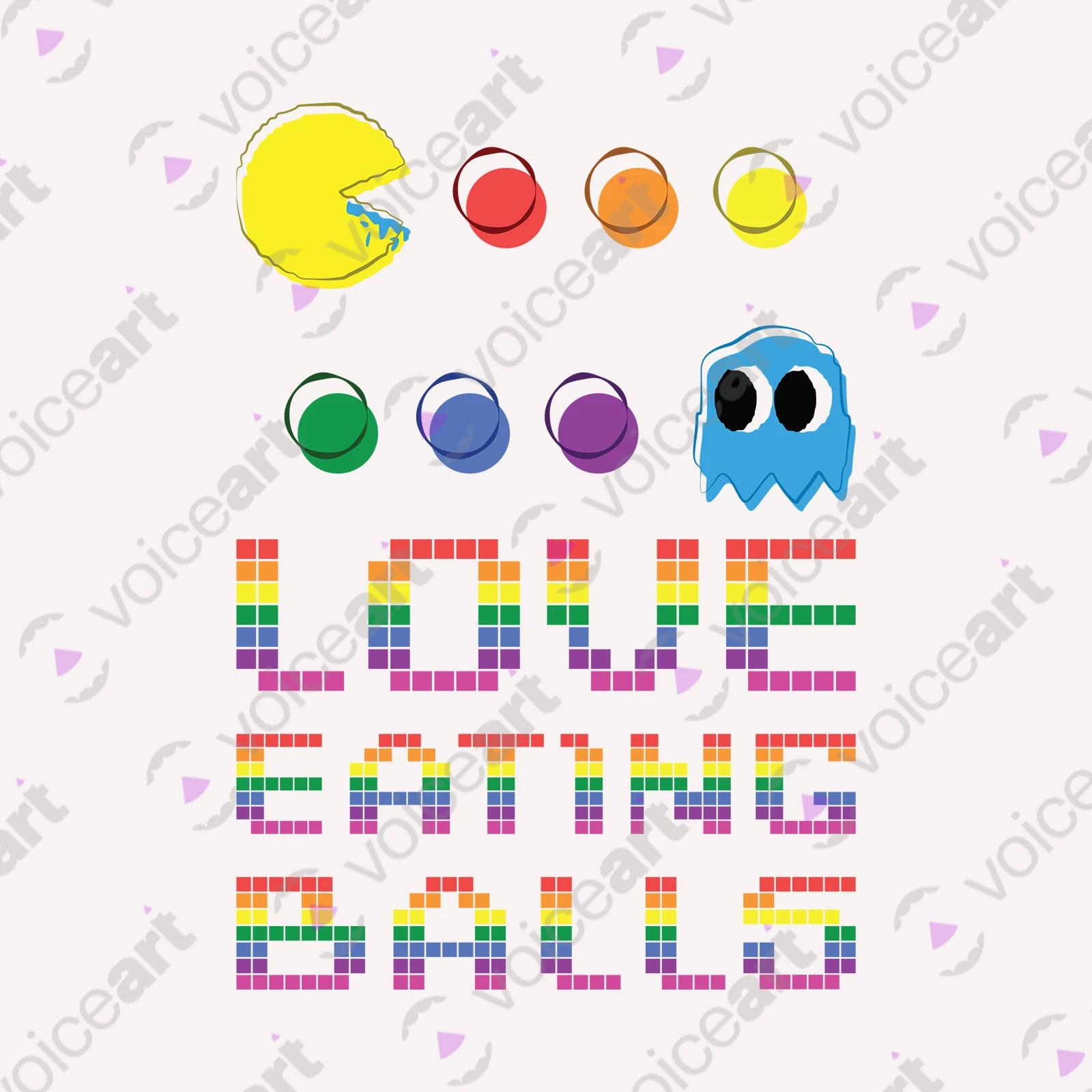 VOICEART White Watermark PacMan Eating Balls Funny T-Shirt Premium Graphic Design LGBTQ Pride Tee Play Words for Adults