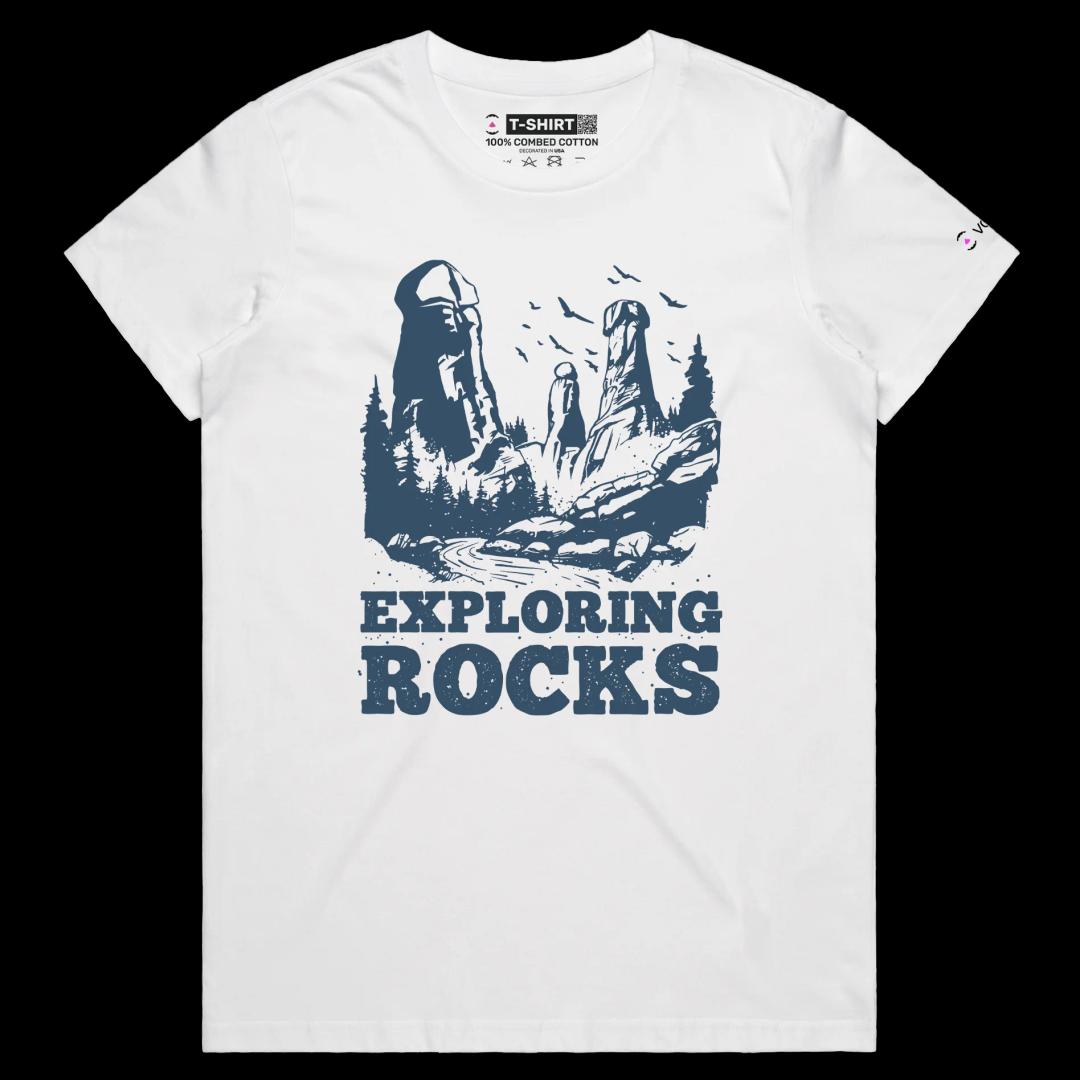 VOICEART White Female Regular Rainbow Rocks Funny shirt Premium Graphic LGBTQ Pride Lifestyle Tee Play on Words for Adults