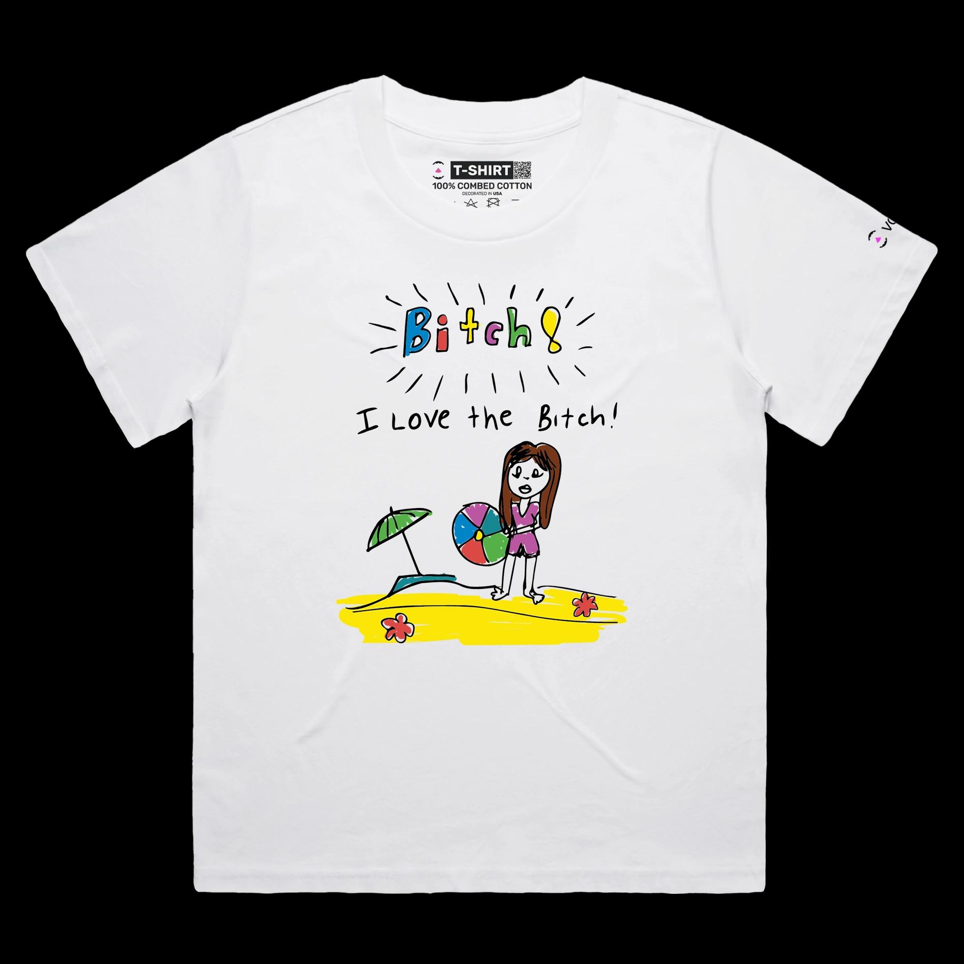 VOICEART White Female Loose Girl on a Beach Funny Shirt Premium Quality Graphic Design Beach Wordplay Tee from Child's View