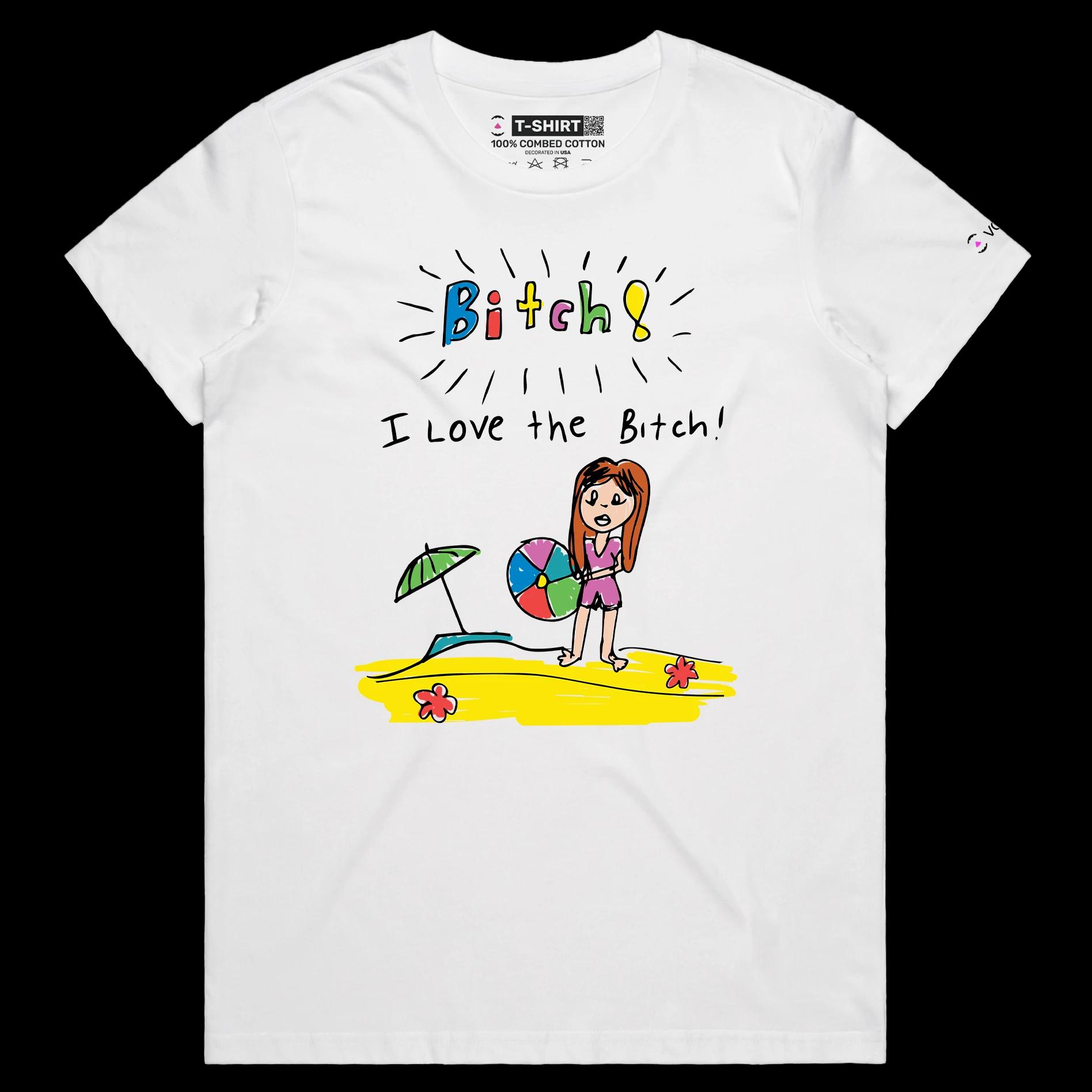 VOICEART White Female Regular Girl on a Beach Funny Shirt Premium Quality Graphic Design Beach Wordplay Tee from Child's View