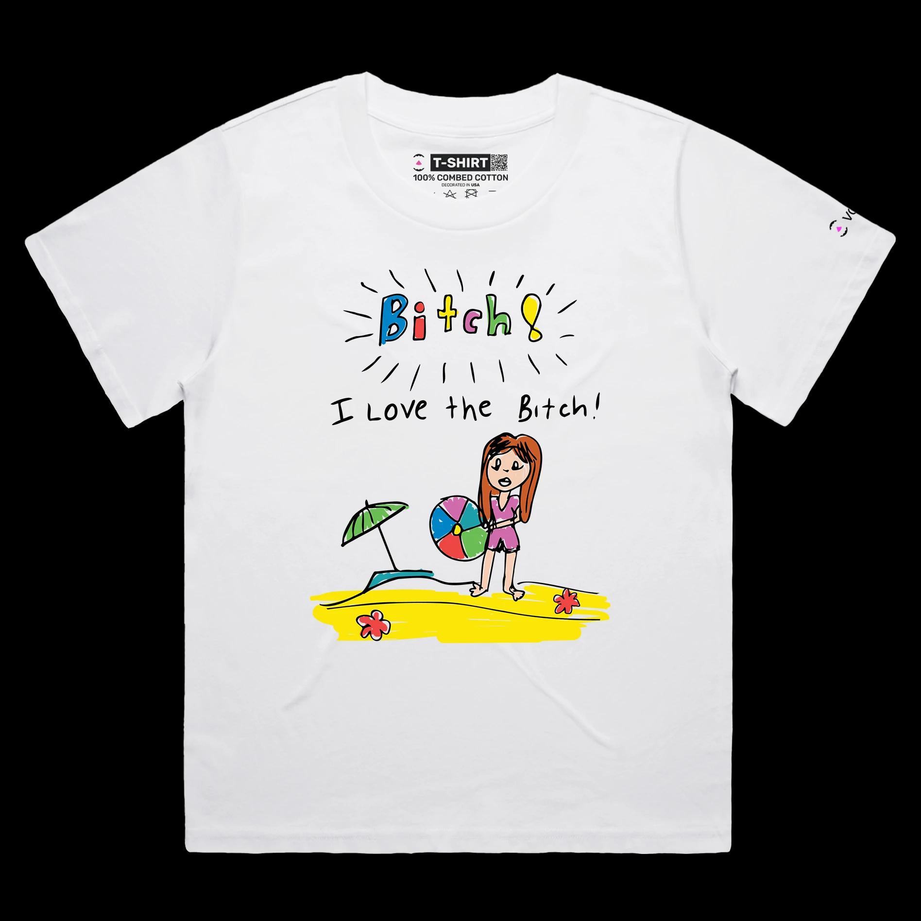 VOICEART White Female Loose Girl on a Beach Funny Shirt Premium Quality Graphic Design Beach Wordplay Tee from Child's View