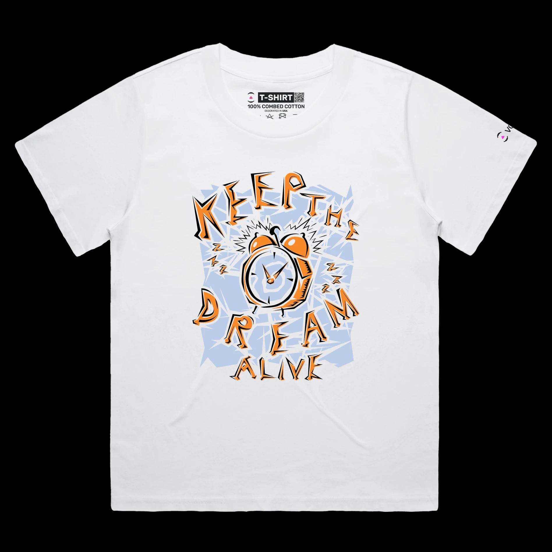 VOICEART White Female Loose Alarm Clock Snooze Button Funny T-Shirt Premium Quality Graphic Wake Up for Work Tee Play Words