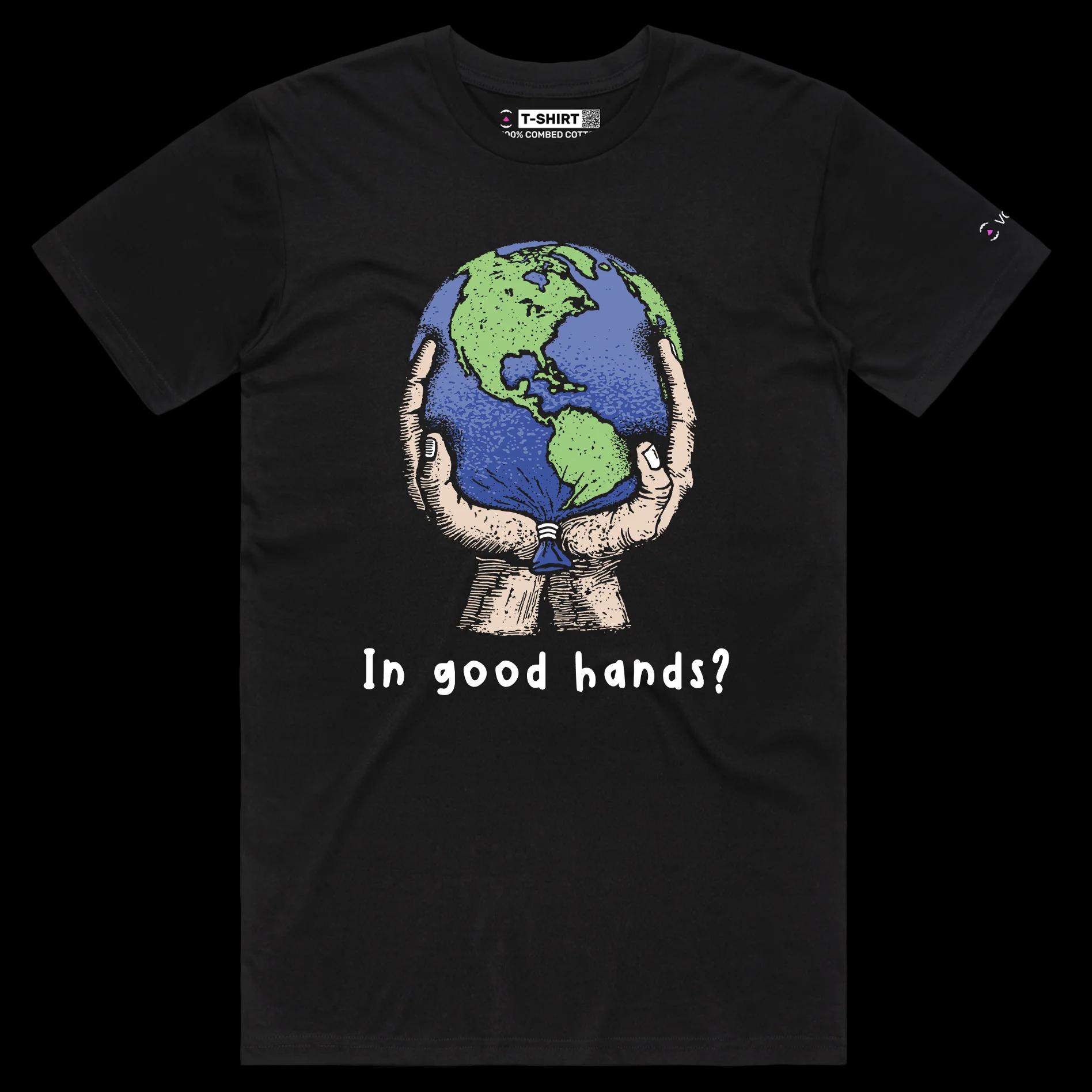 VOICEART Black Male Regular Save the World from Global Warming T-Shirt with Premium Quality Graphic Globe Held By Hands