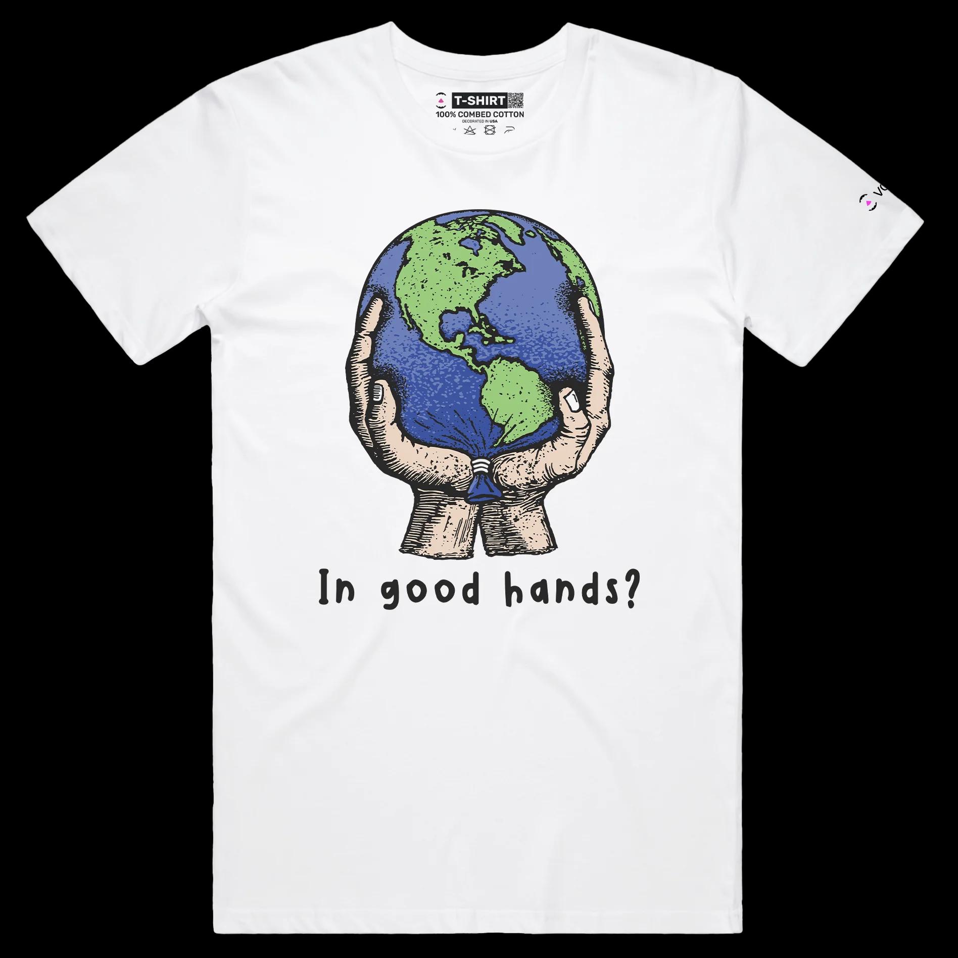 VOICEART White Male Regular Save the World from Global Warming T-Shirt with Premium Quality Graphic Globe Held By Hands