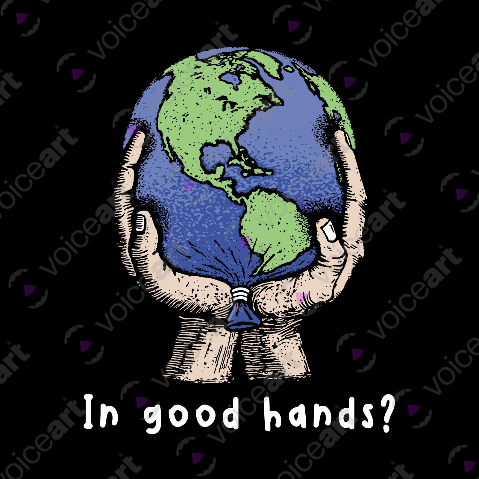 VOICEART Black Watermark Save the World from Global Warming T-Shirt with Premium Quality Graphic Globe Held By Hands