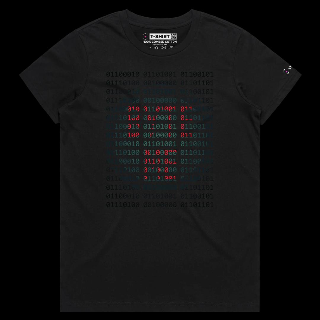 VOICEART Black Female Regular Bytes on the Screen Technology T-Shirt with Premium Quality Graphic Computer Chip Tee