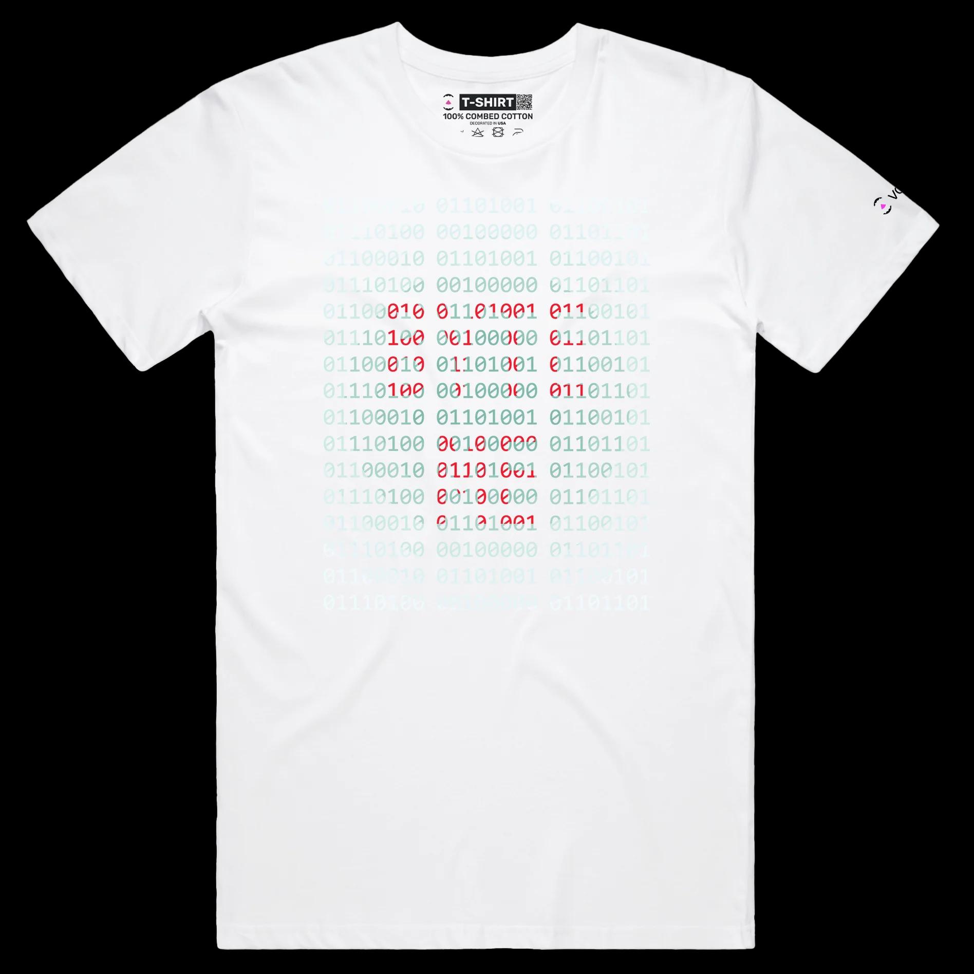 VOICEART White Male Regular Bytes on the Screen Technology T-Shirt with Premium Quality Graphic Computer Chip Tee