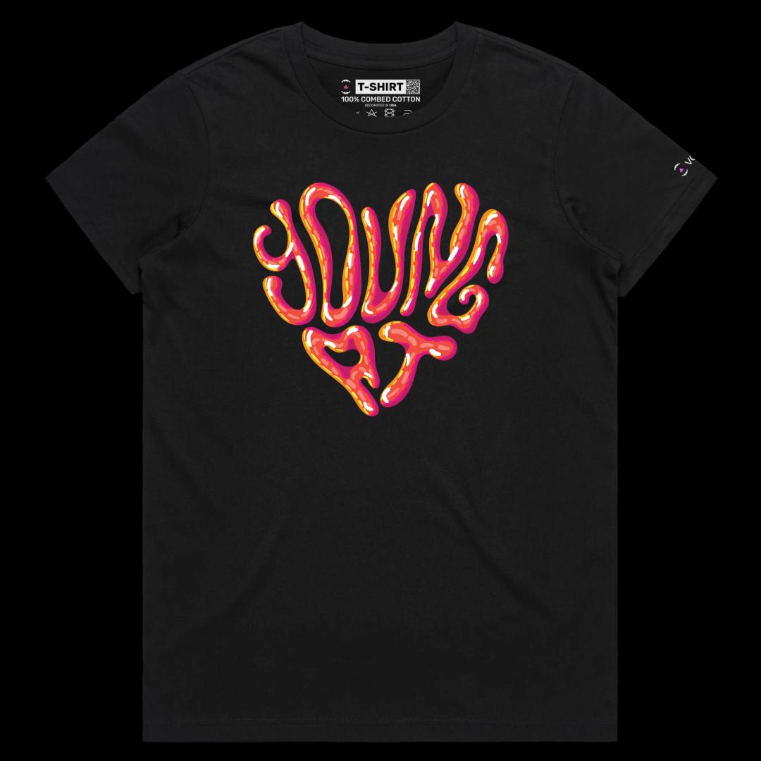 VOICEART Black Female Regular Young Heart Lifestyle Shirt Premium Quality Graphic Youthful Motivation Health and Fitness Tee