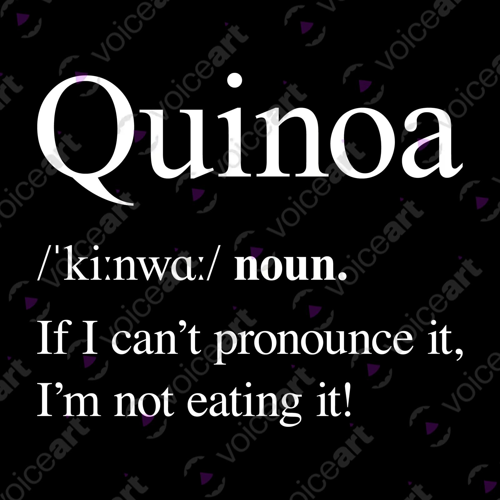 VOICEART Black Watermark Bag of Quinoa Funny Health Lifestyle T-Shirt Premium Quality Graphic Vegan Humor Spelling Tee