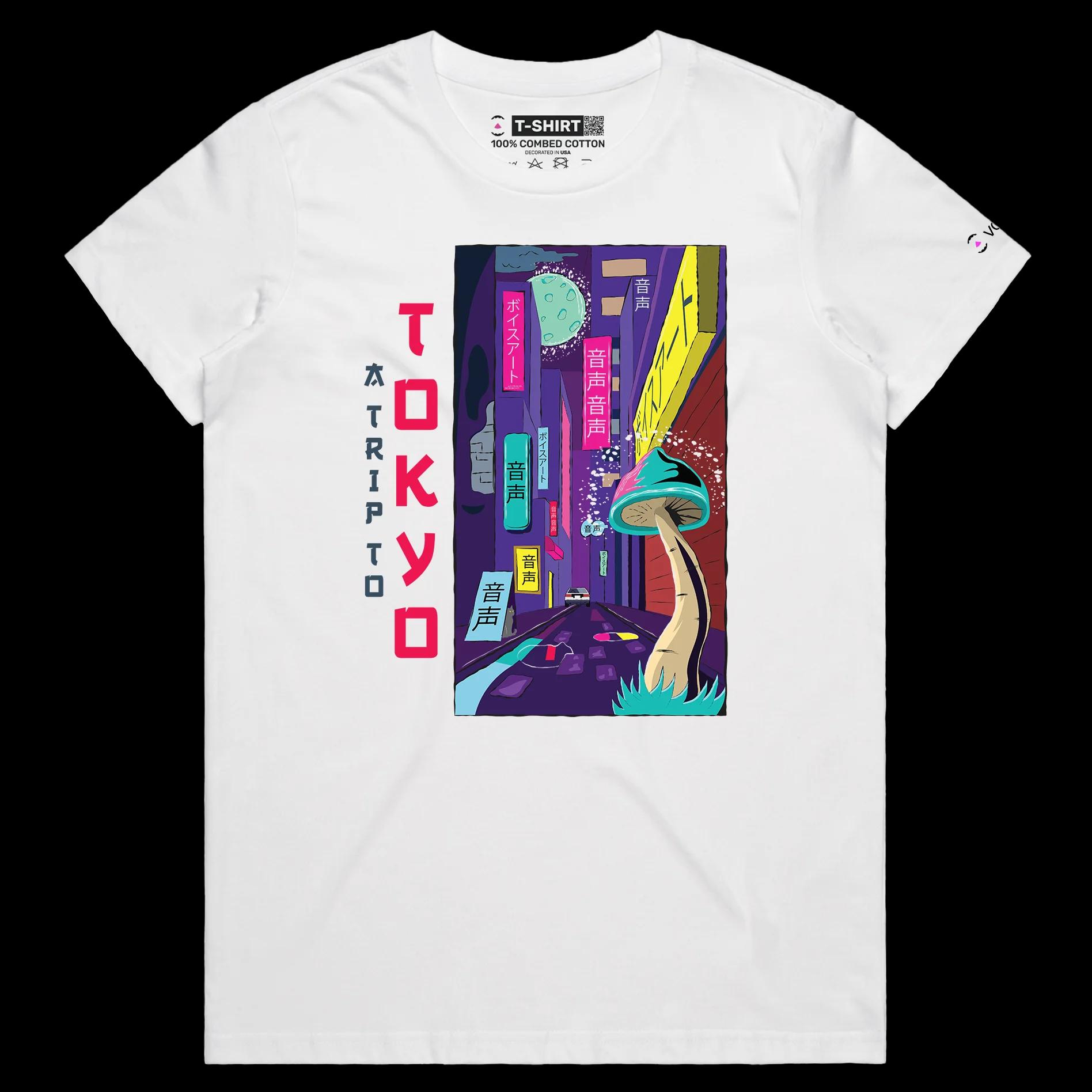 VOICEART White Female Regular Trip to Tokyo Lifestyle T-Shirt with Premium Quality Graphic Japanese Culture Adventure Tee