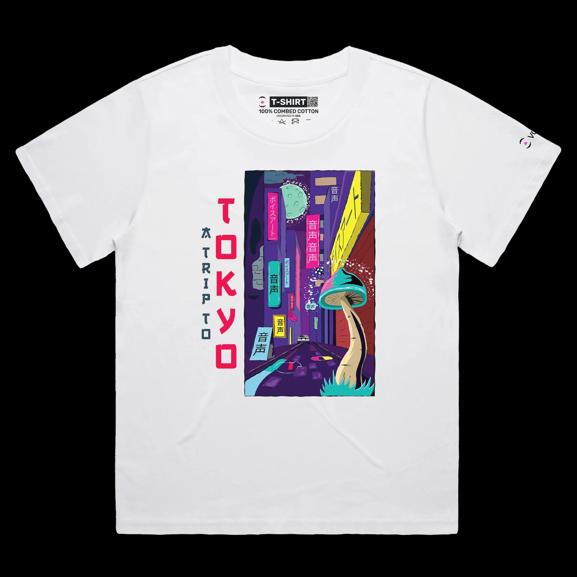 VOICEART White Female Loose Trip to Tokyo Lifestyle T-Shirt with Premium Quality Graphic Japanese Culture Adventure Tee