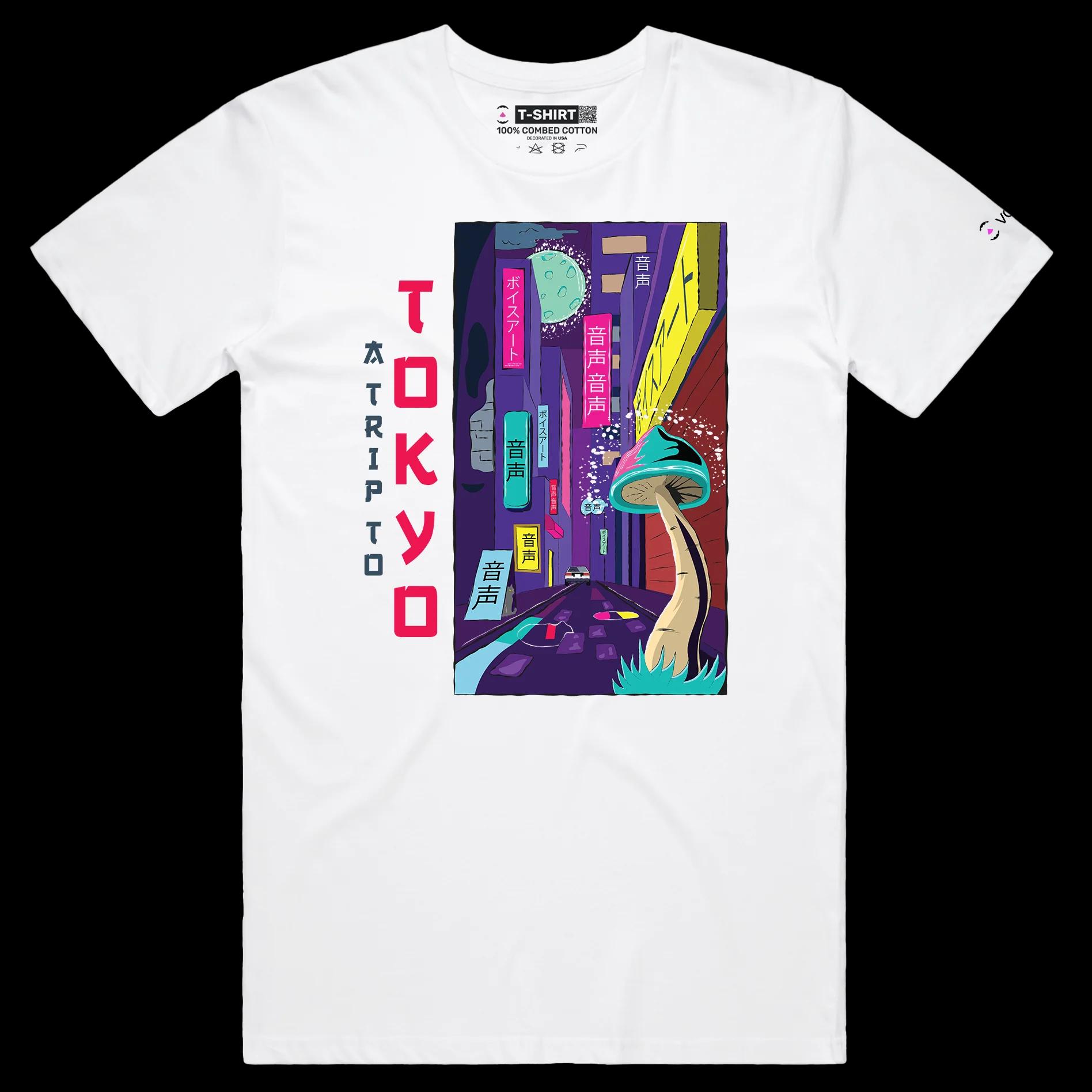 VOICEART White Male Regular Trip to Tokyo Lifestyle T-Shirt with Premium Quality Graphic Japanese Culture Adventure Tee