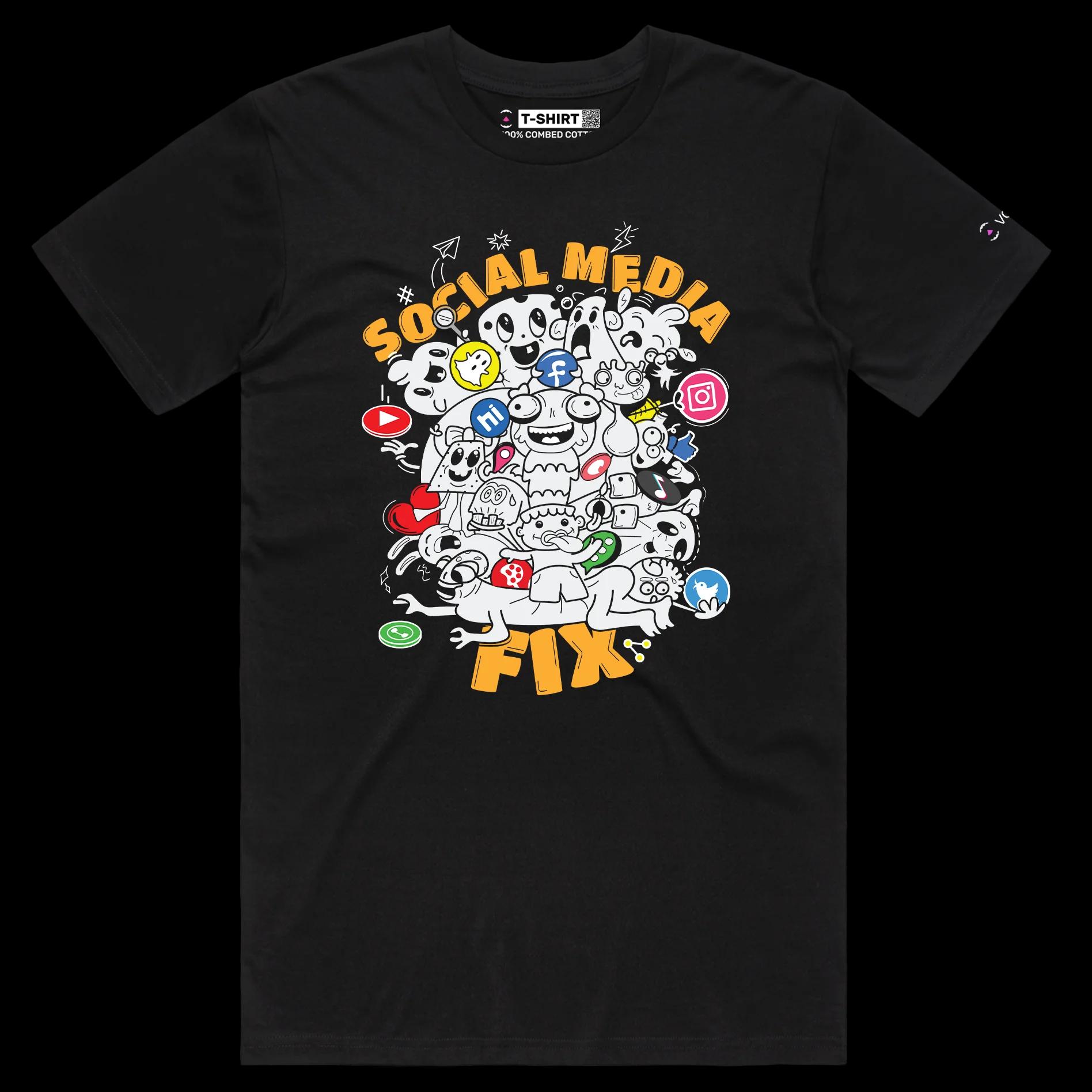 VOICEART Black Male Regular Social Media Fixation Funny shirt Premium Quality Social Issues Addiction Dark Humor Tee v1