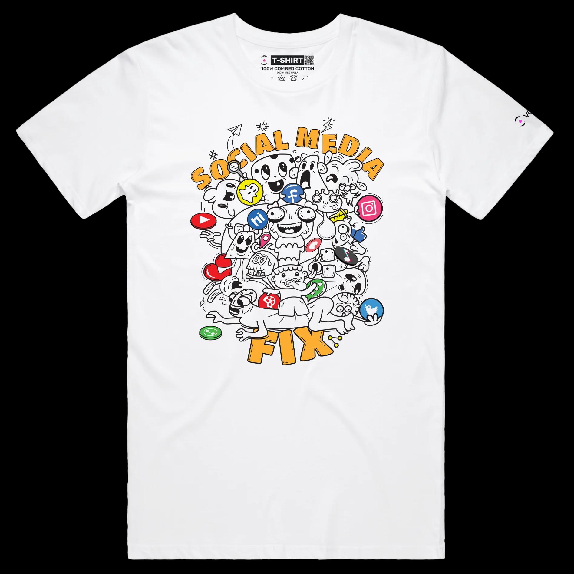 VOICEART White Male Regular Social Media Fixation Funny shirt Premium Quality Social Issues Addiction Dark Humor Tee v1