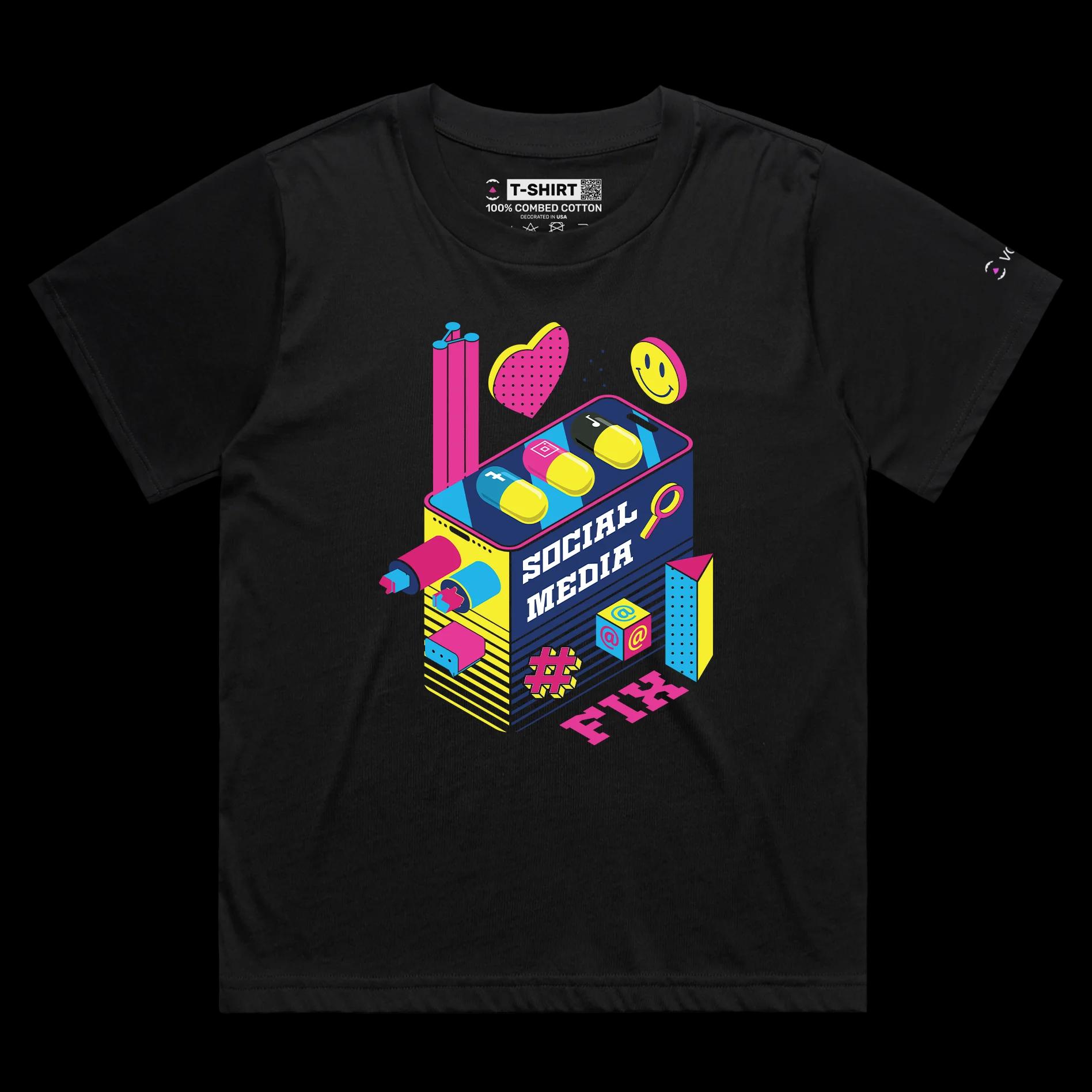 VOICEART Black Female Loose Social Media Fixation Funny shirt Premium Quality Social Issues Addiction Dark Humor Tee v2