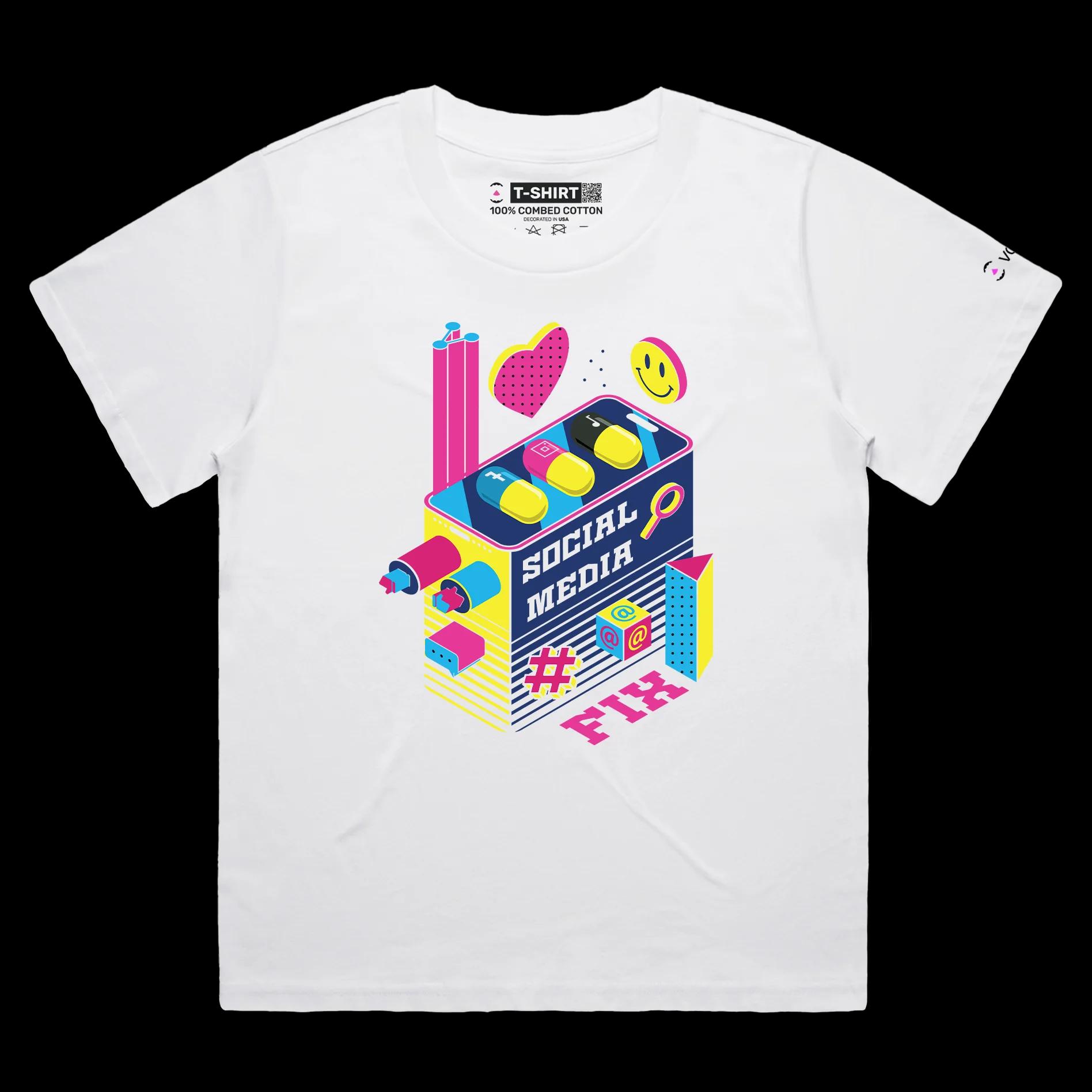 VOICEART White Female Loose Social Media Fixation Funny shirt Premium Quality Social Issues Addiction Dark Humor Tee v2