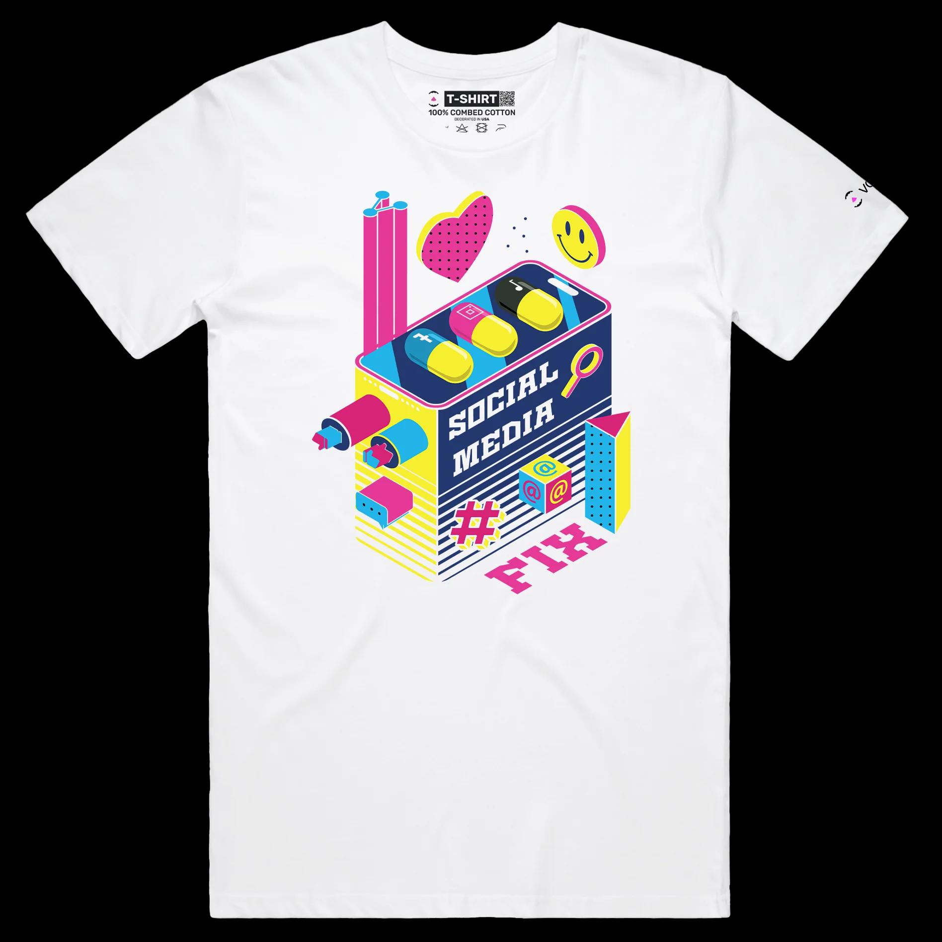 VOICEART White Male Regular Social Media Fixation Funny shirt Premium Quality Social Issues Addiction Dark Humor Tee v2
