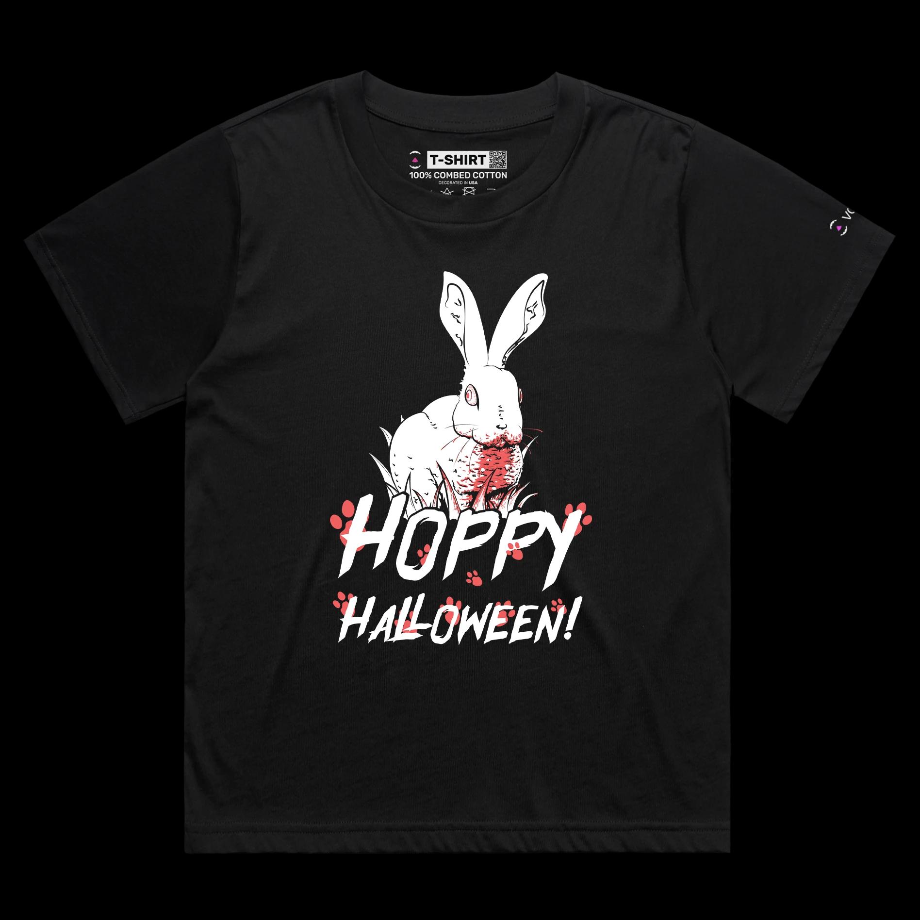 VOICEART Black Female Loose Creepy Bunny Funny Animals Halloween T-Shirt Premium Graphic Design Happy Holidays Wordplay Tee