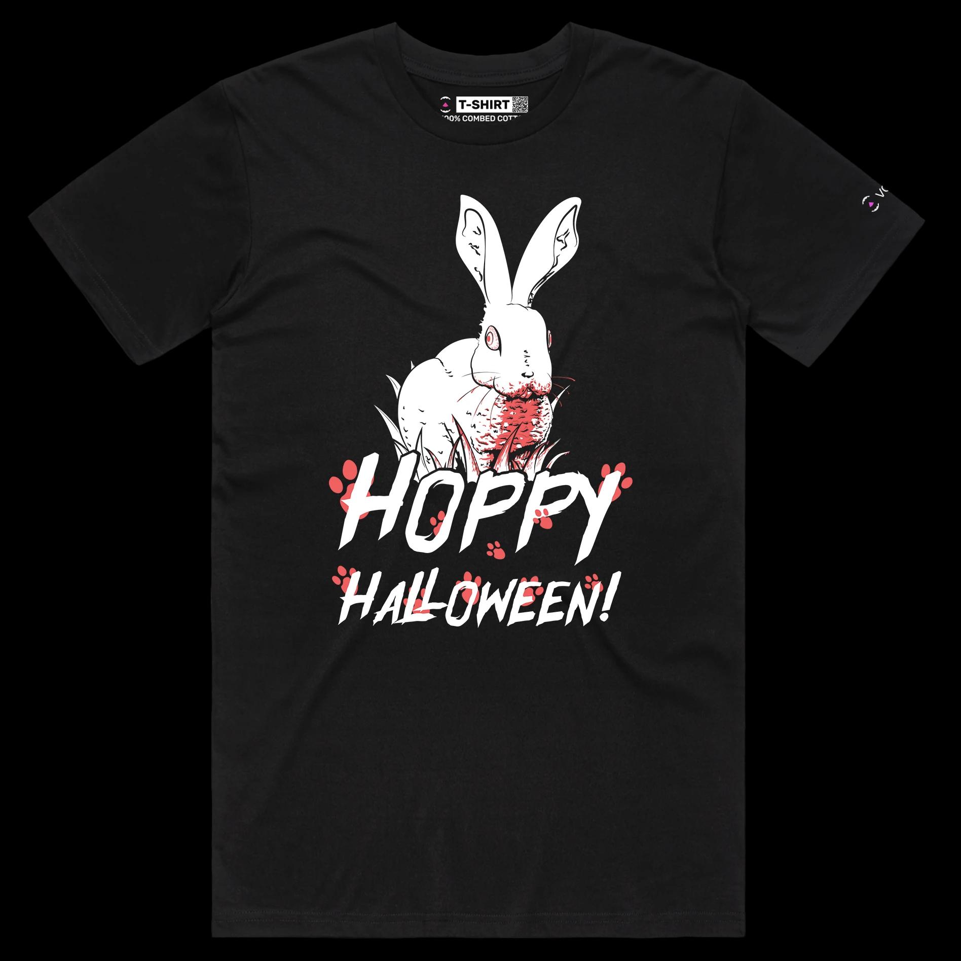 VOICEART Black Male Regular Creepy Bunny Funny Animals Halloween T-Shirt Premium Graphic Design Happy Holidays Wordplay Tee