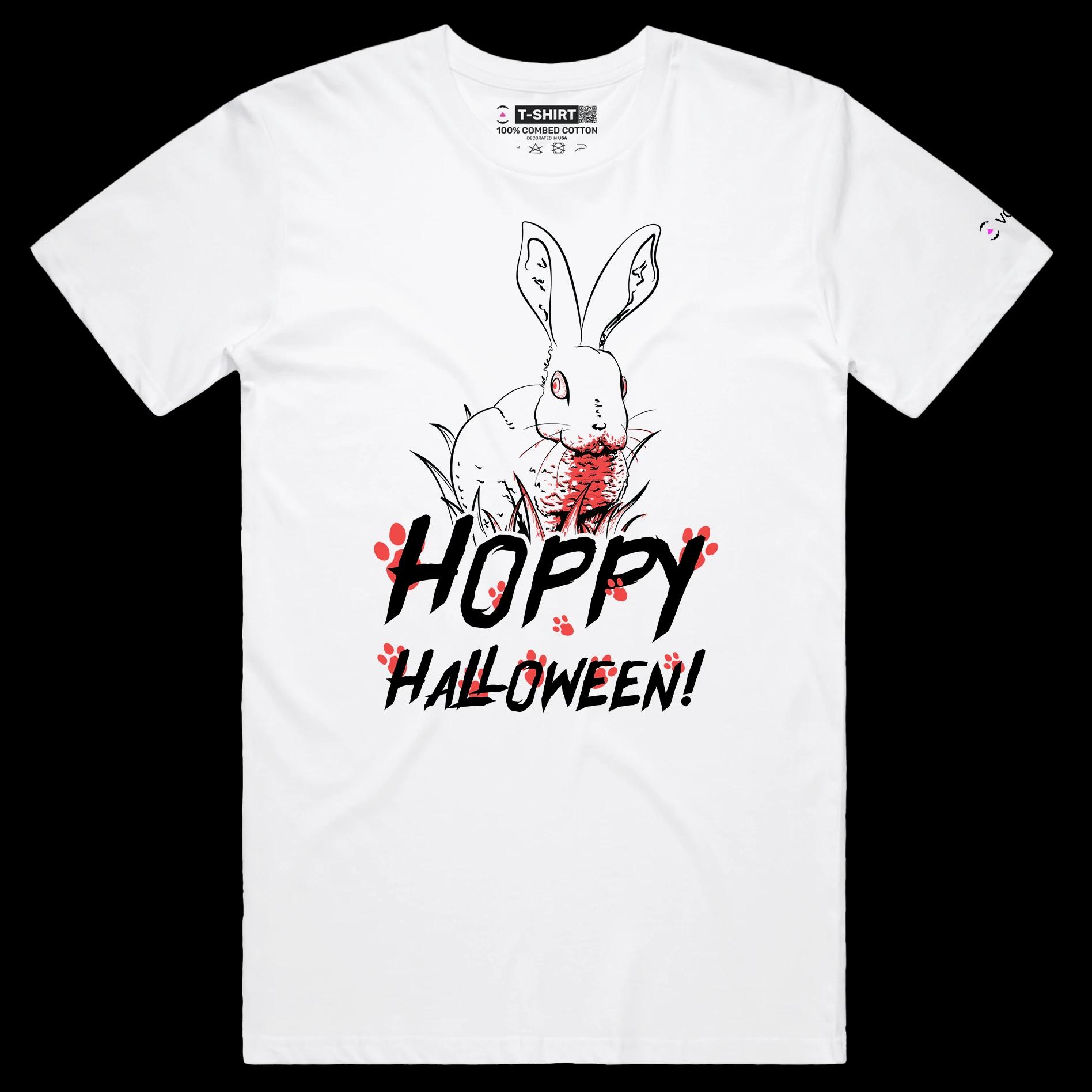 VOICEART White Male Regular Creepy Bunny Funny Animals Halloween T-Shirt Premium Graphic Design Happy Holidays Wordplay Tee