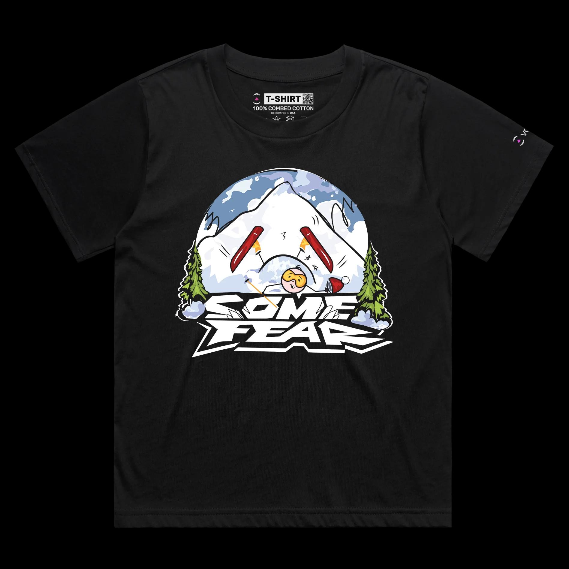 VOICEART Black Female Loose Fear from Skiing Sports T-Shirt Premium Quality Dangerous Winter Sport Tee with Play on Words