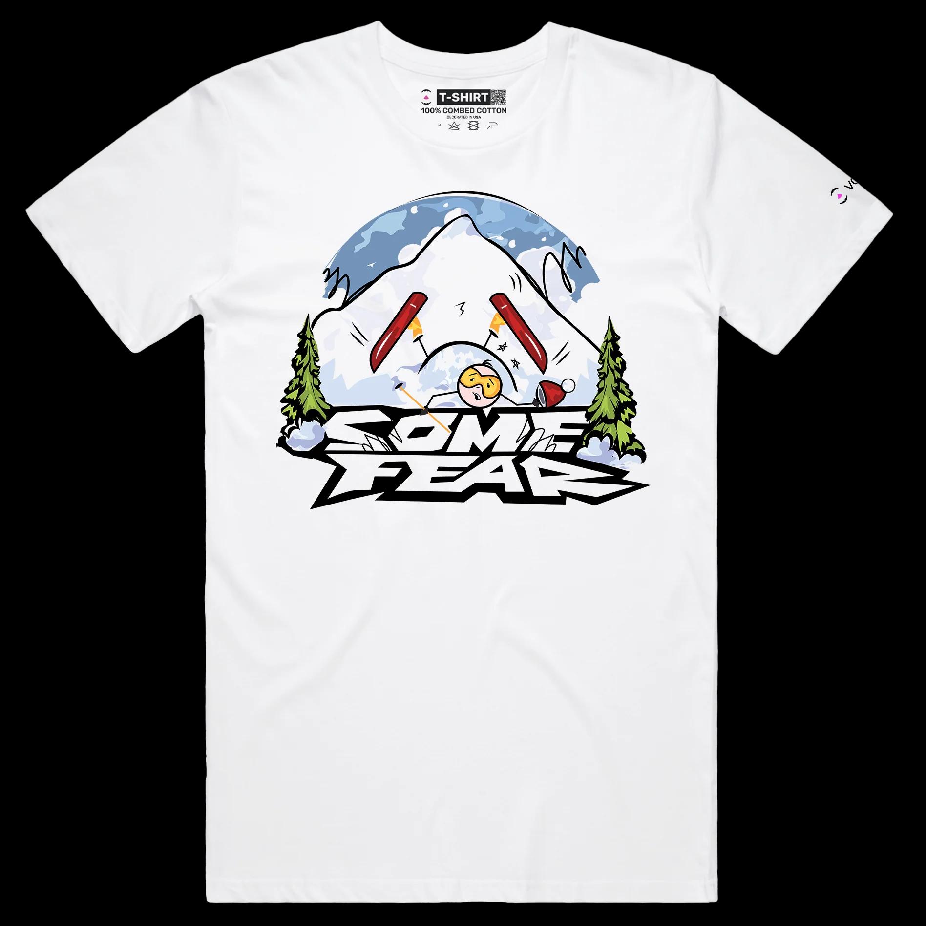 VOICEART White Male Regular Fear from Skiing Sports T-Shirt Premium Quality Dangerous Winter Sport Tee with Play on Words