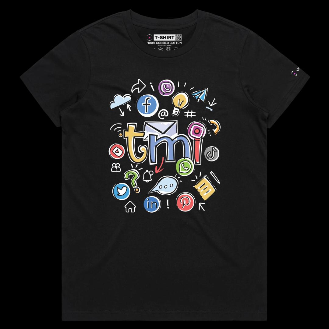 VOICEART Black Female Regular Overwhelmed by Technology Funny IT T-Shirt with Premium Quality Graphic Tee for Office Work