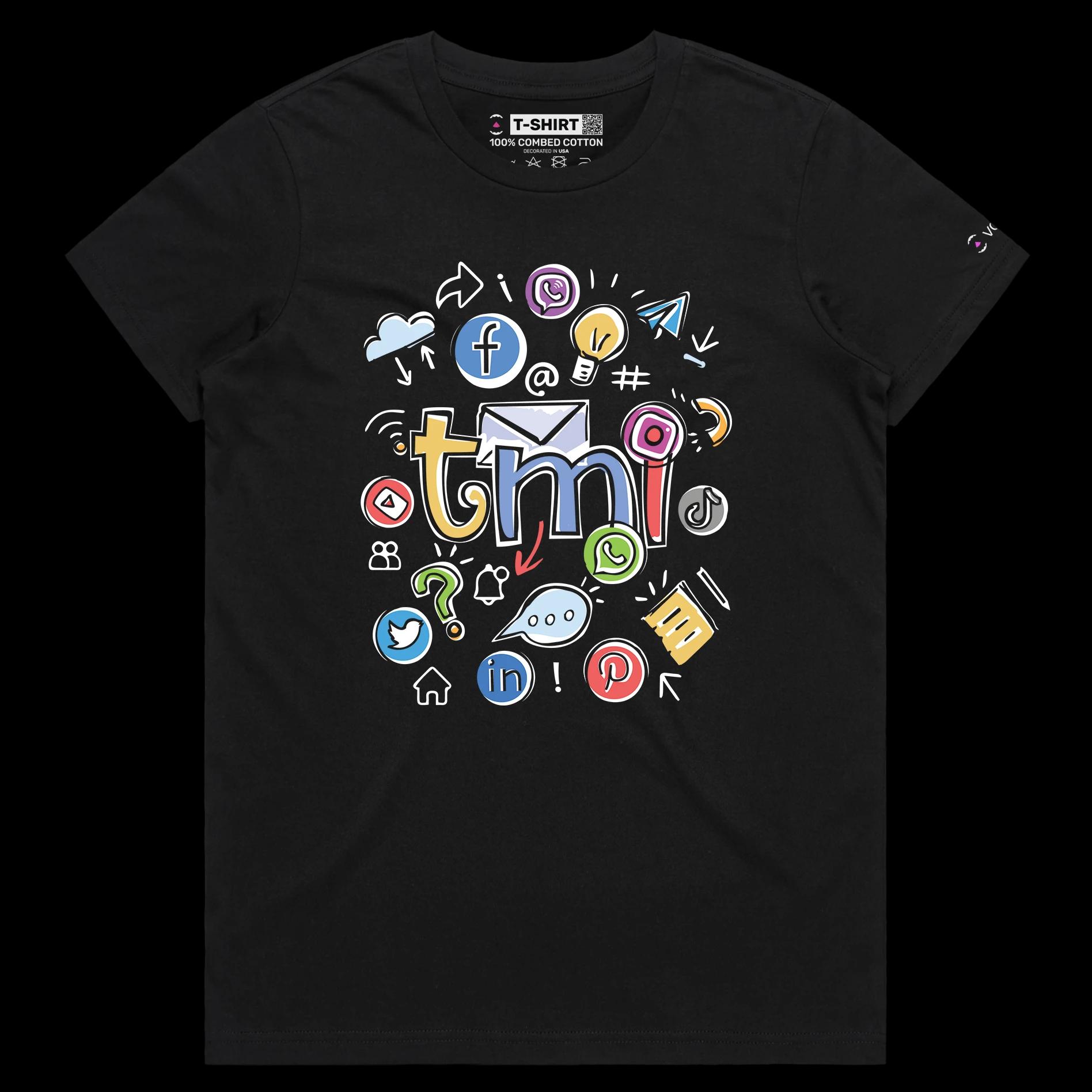 VOICEART Black Female Regular Overwhelmed by Technology Funny IT T-Shirt with Premium Quality Graphic Tee for Office Work