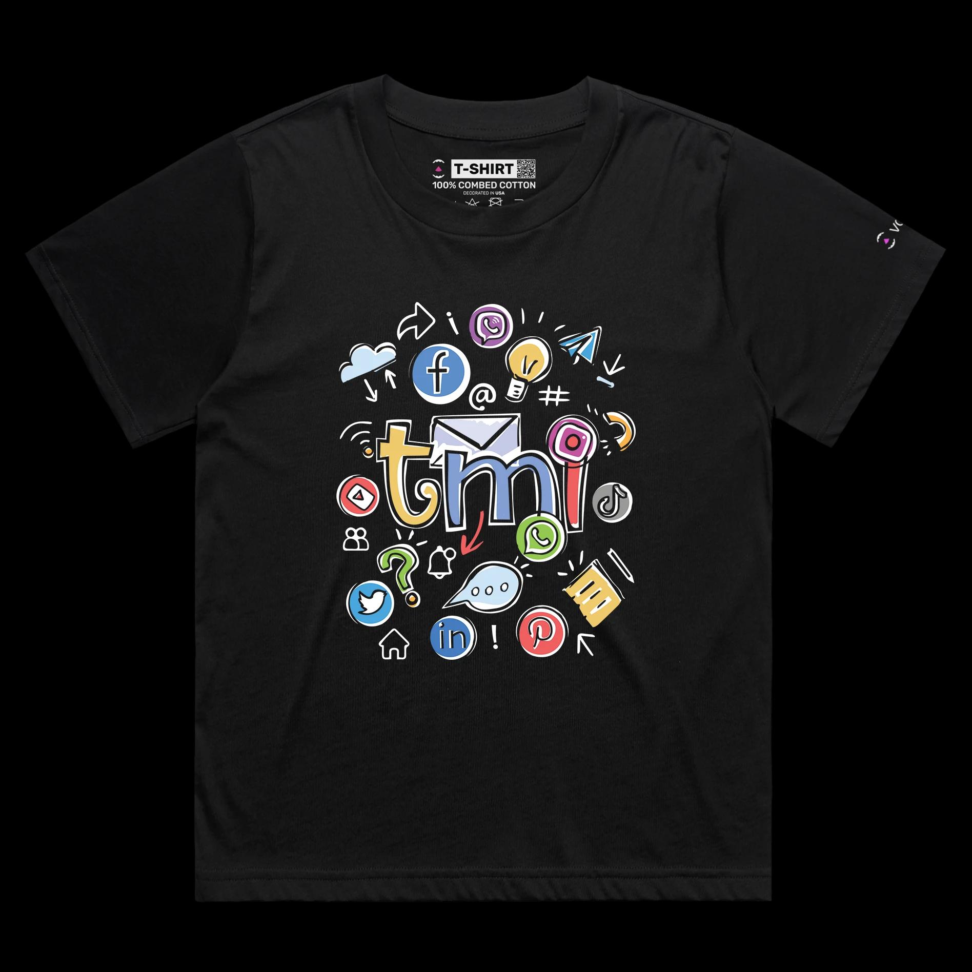 VOICEART Black Female Loose Overwhelmed by Technology Funny IT T-Shirt with Premium Quality Graphic Tee for Office Work