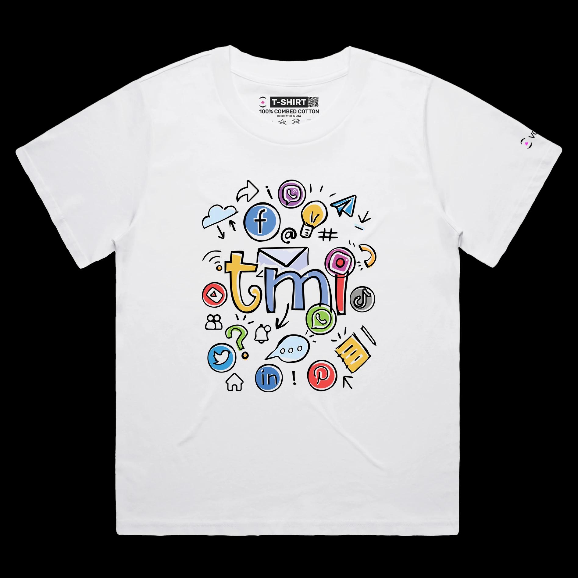 VOICEART White Female Loose Overwhelmed by Technology Funny IT T-Shirt with Premium Quality Graphic Tee for Office Work