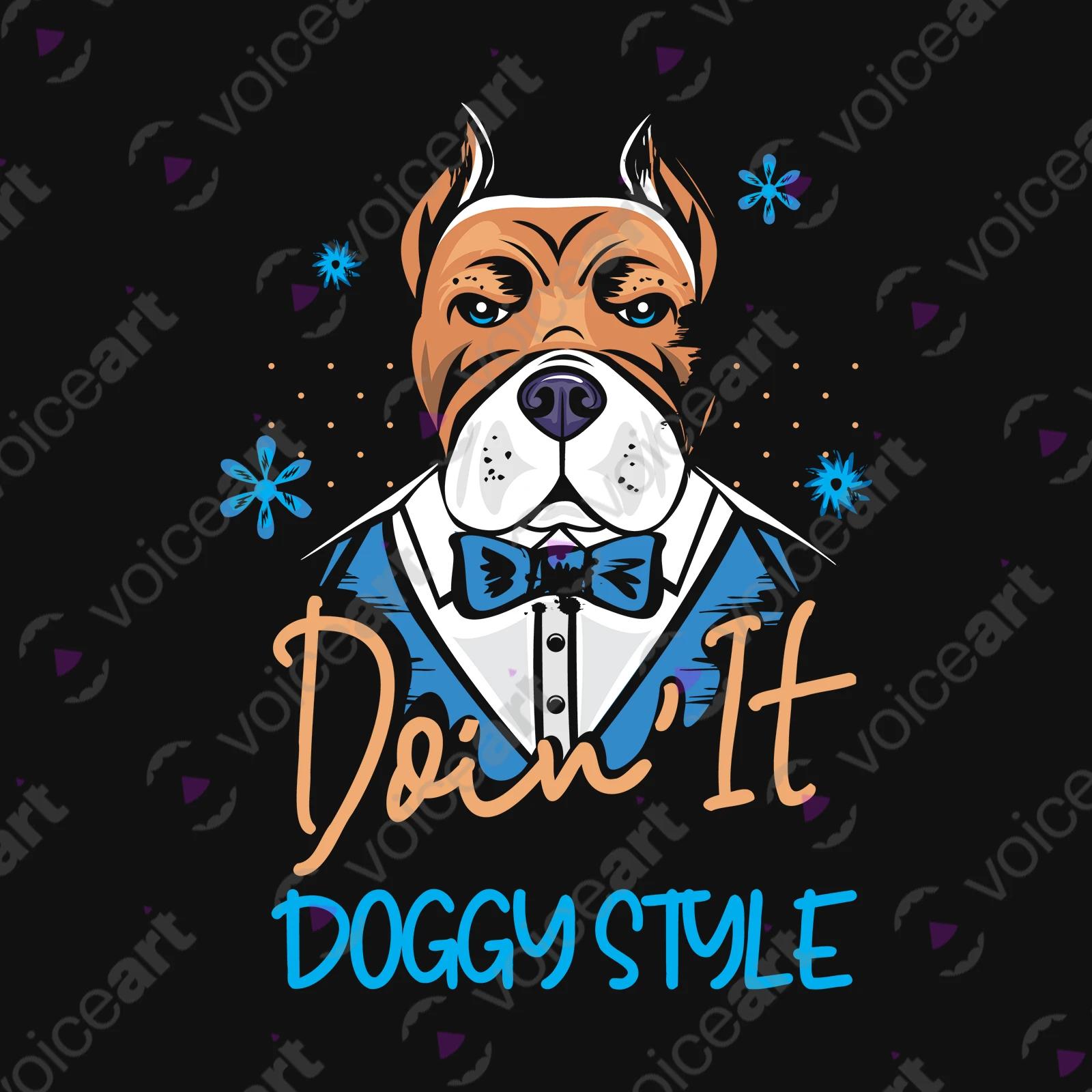 VOICEART Black Watermark Dog in a Tuxedo Funny Animals Shirt Premium Quality Graphic DoggyStyle Wordplay Tee Pet Owners