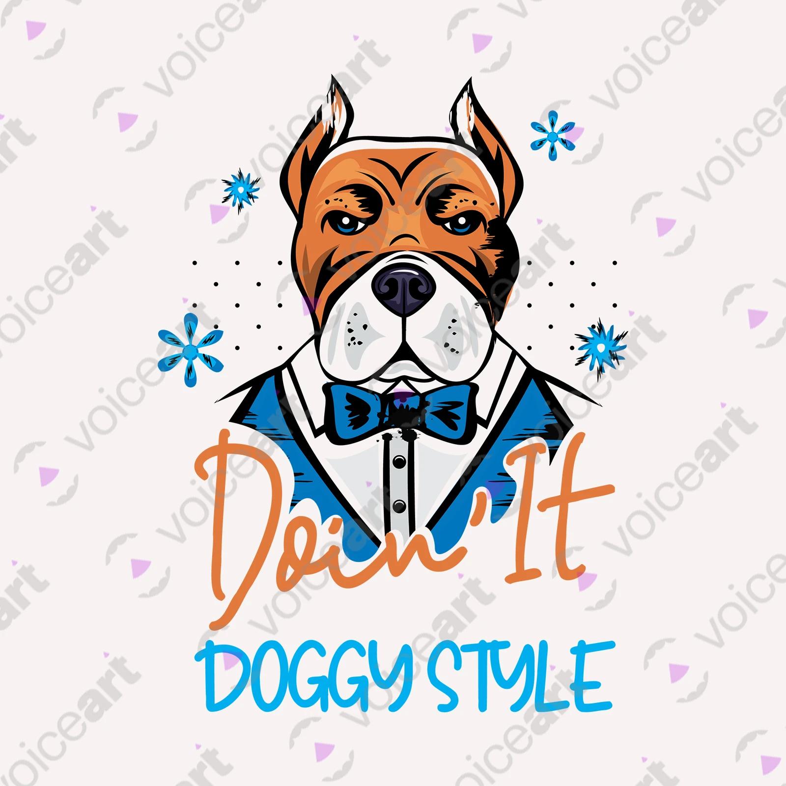 VOICEART White Watermark Dog in a Tuxedo Funny Animals Shirt Premium Quality Graphic DoggyStyle Wordplay Tee Pet Owners