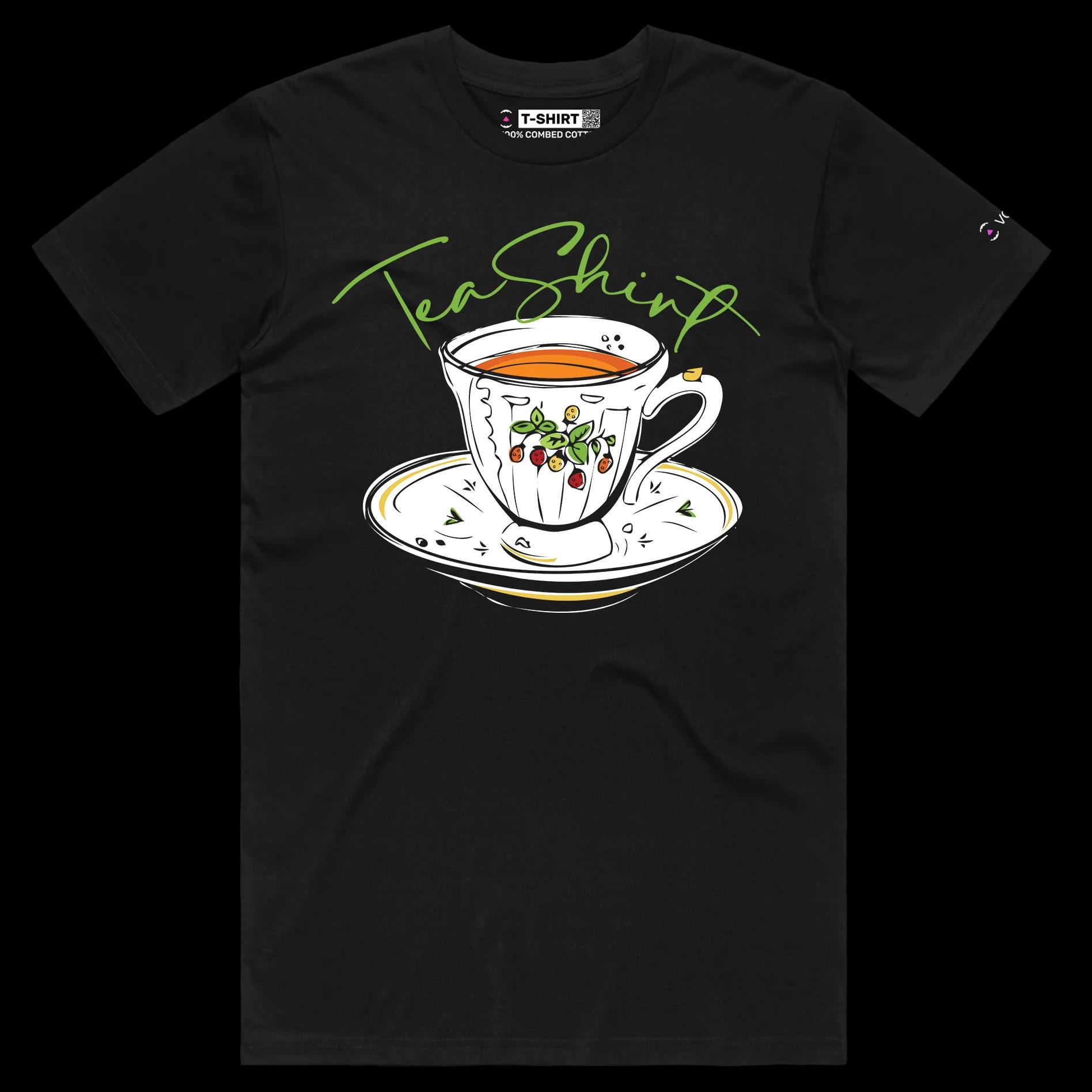 VOICEART Black Male Regular Cup of Tea Funny T-Shirt with Premium Quality Graphic Design Clever Wordplay Humor Tee
