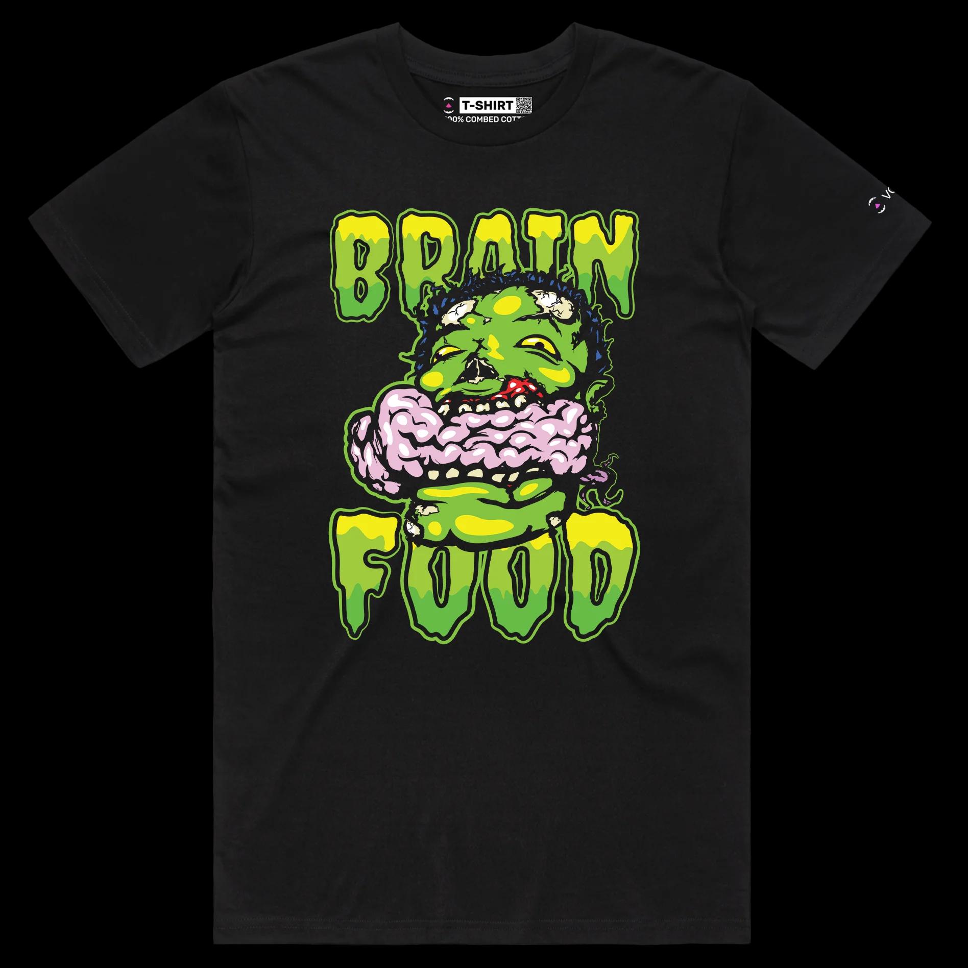VOICEART Black Male Regular Zombie Eating Brain Funny T-Shirt with Premium Quality Graphic Design Dark Humor Brain Food