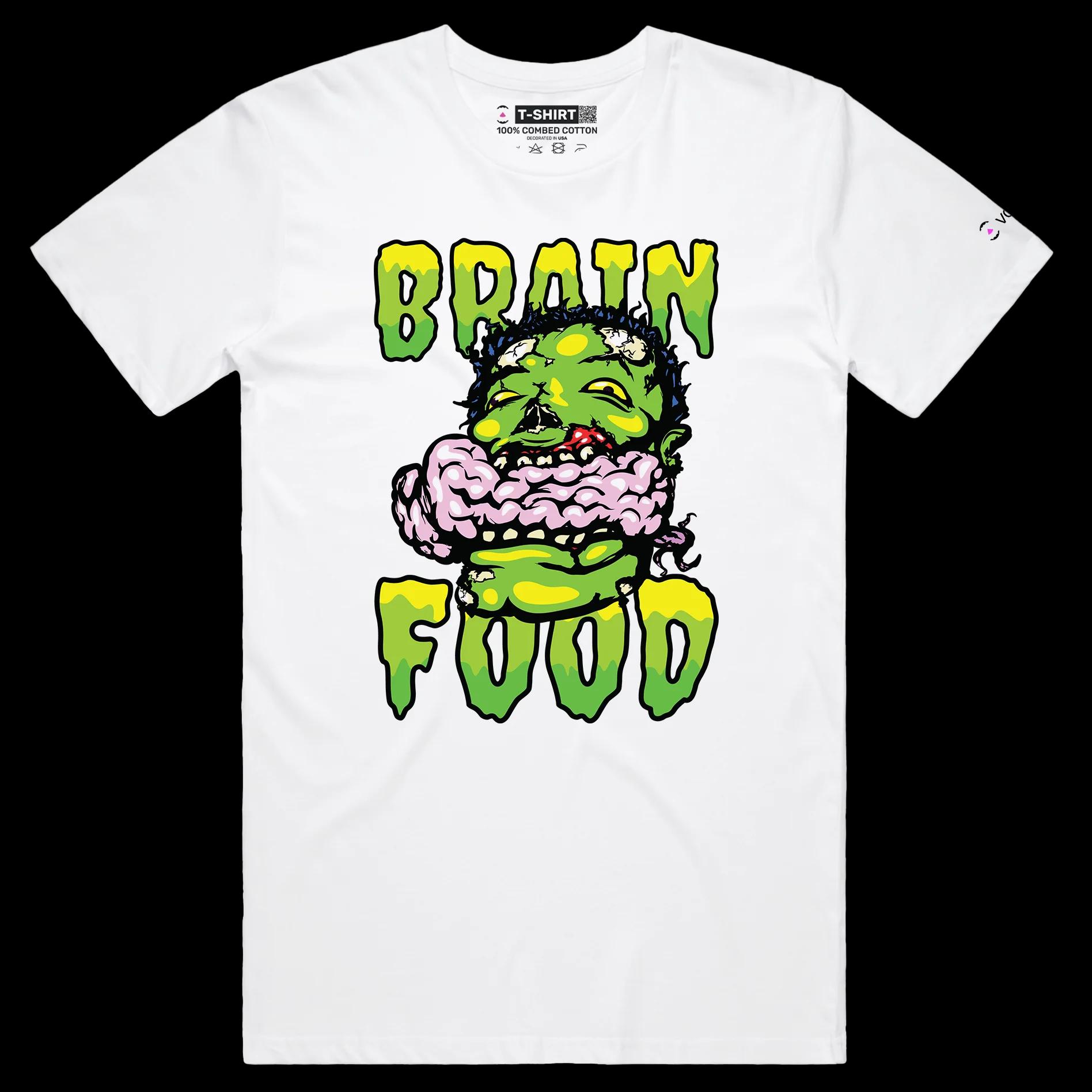VOICEART White Male Regular Zombie Eating Brain Funny T-Shirt with Premium Quality Graphic Design Dark Humor Brain Food