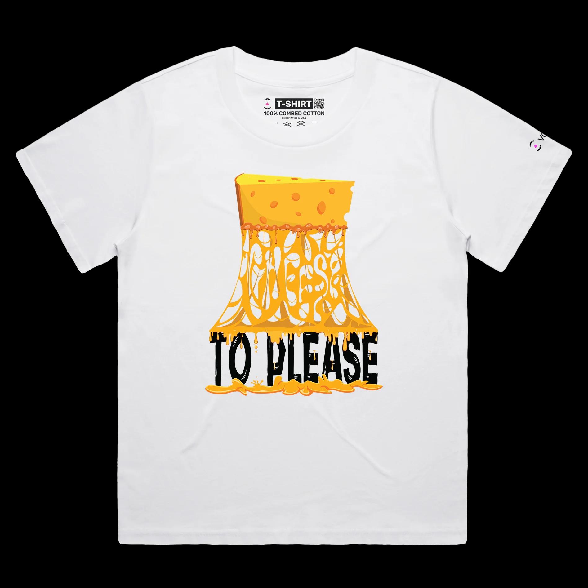 VOICEART White Female Loose Swiss Cheese Funny T-Shirt Premium Quality Graphic and Design Food Themed Cheesy Wordplay Tee