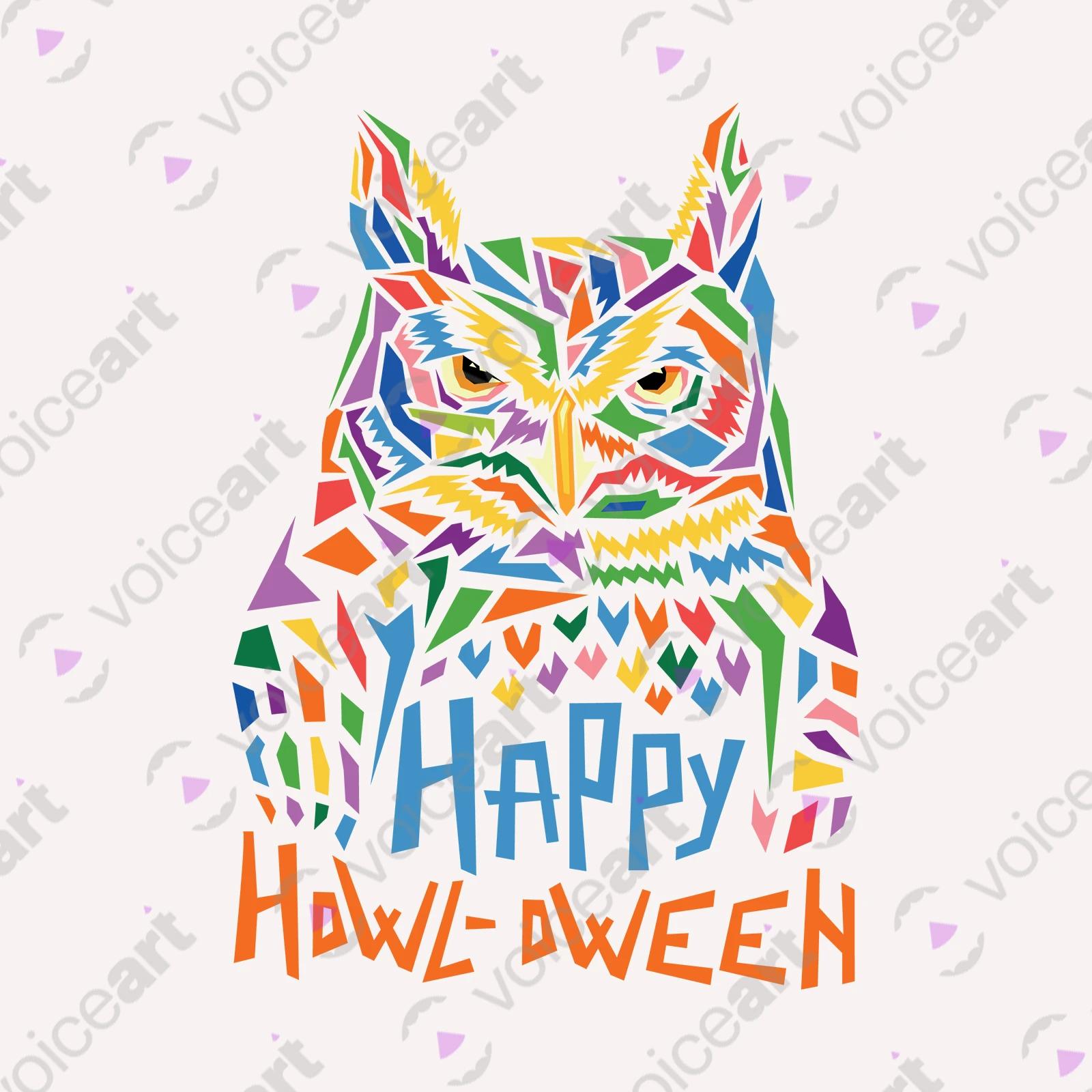 VOICEART White Watermark Creepy Owl Funny Animals Halloween T-Shirt Premium Graphic Design Happy Holidays Wordplay Tee