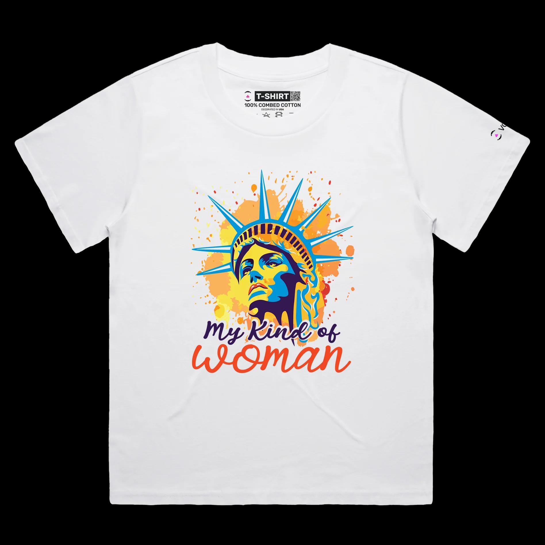 VOICEART White Female Lose Statue of Liberty Funny T-Shirt Premium Quality USA Beacon of Light and Freedom Patriotic Tee